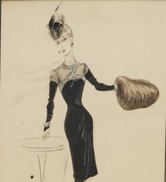 Set of Four Midcentury Fashion Illustrations in the Style of Vogue, c. 1940s–50s