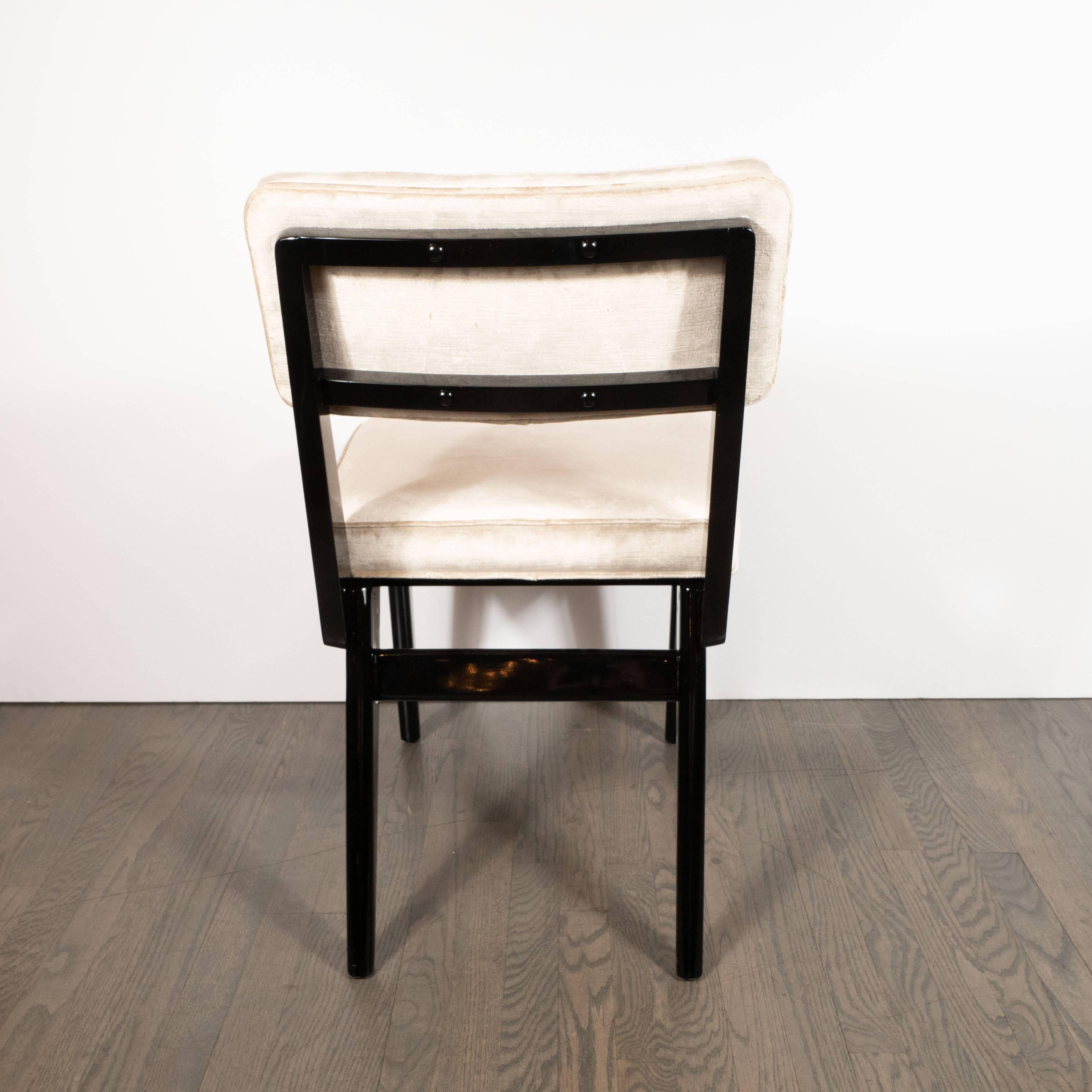 Set of Four Midcentury Game/ Dining Chairs in Ebonized Walnut & Platinum Velvet 1