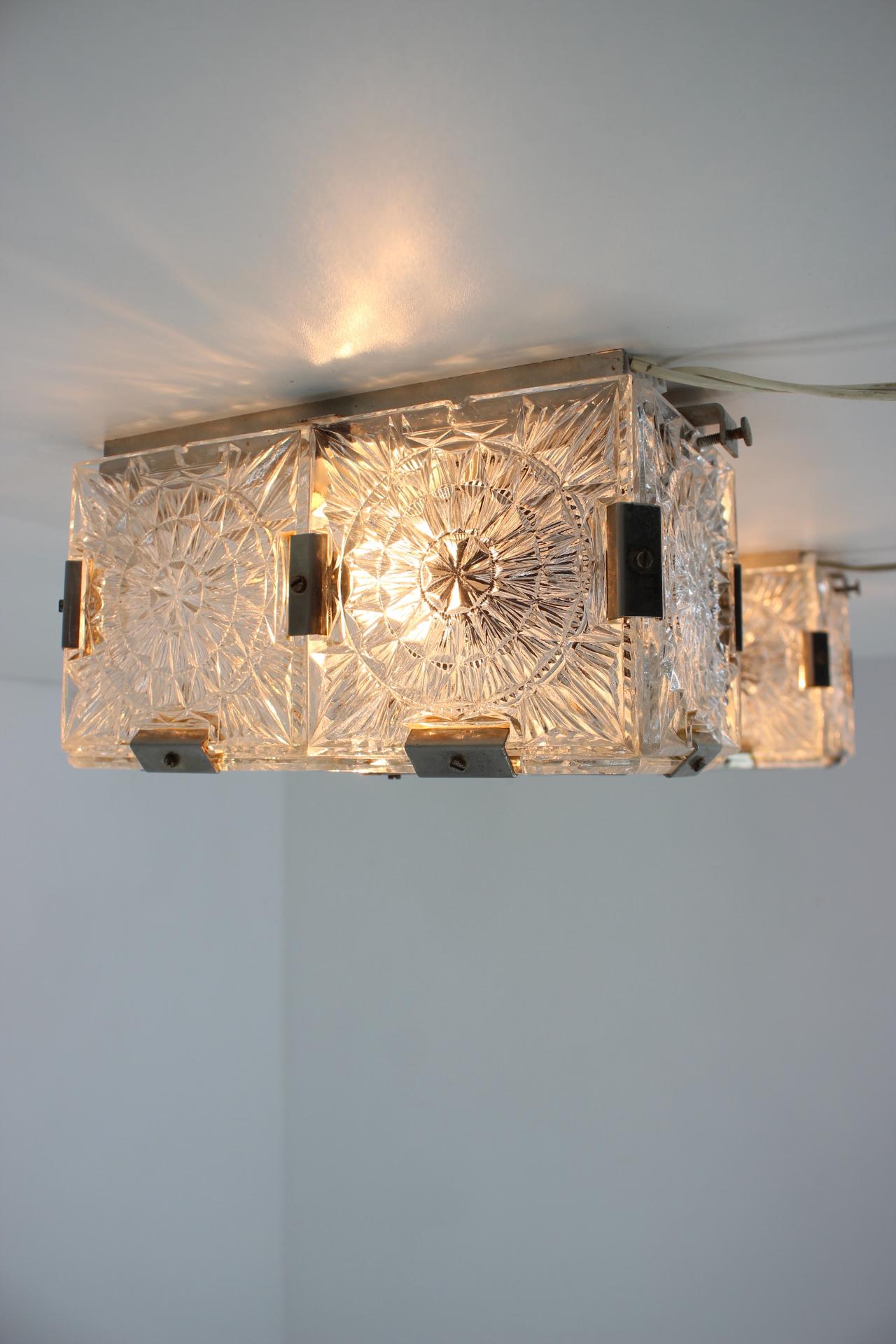 Czech Set of four Midcentury Glass Design Wall or Ceiling Lamps, 1970s For Sale