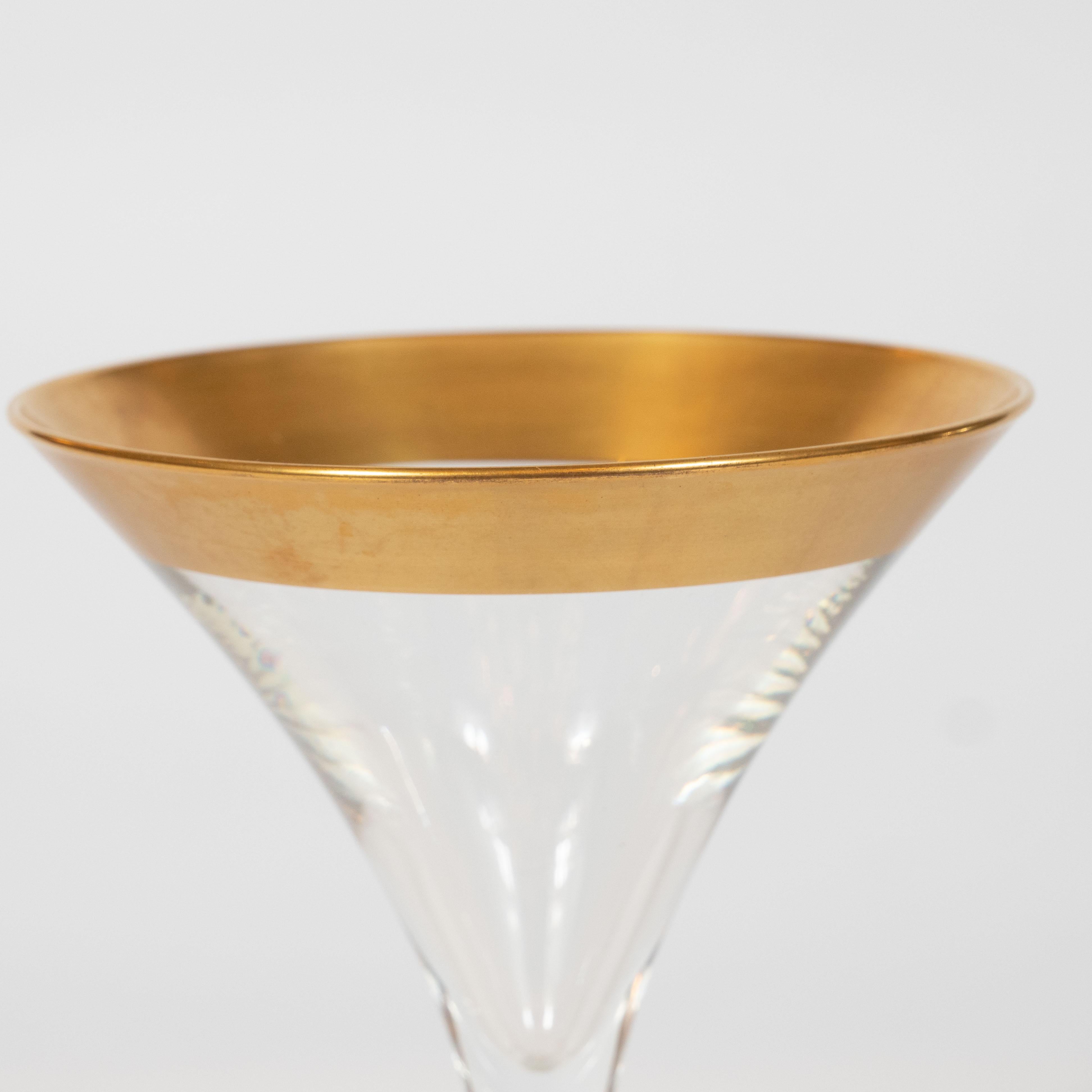 North American Set of Four Midcentury Gold Rimmed Champagne/ Martini Glasses by Dorothy Thorpe