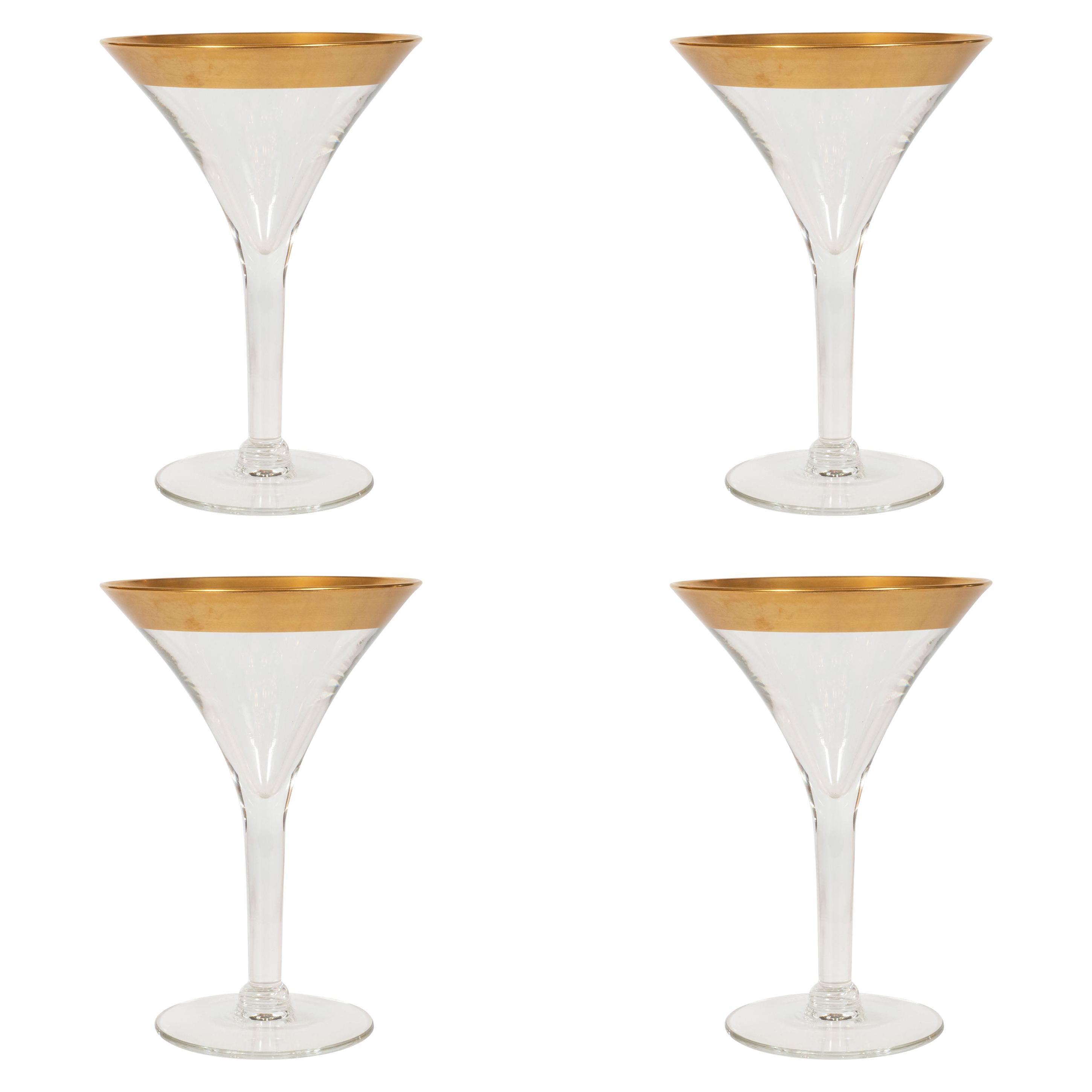 Set of Four Midcentury Gold Rimmed Champagne/ Martini Glasses by Dorothy Thorpe