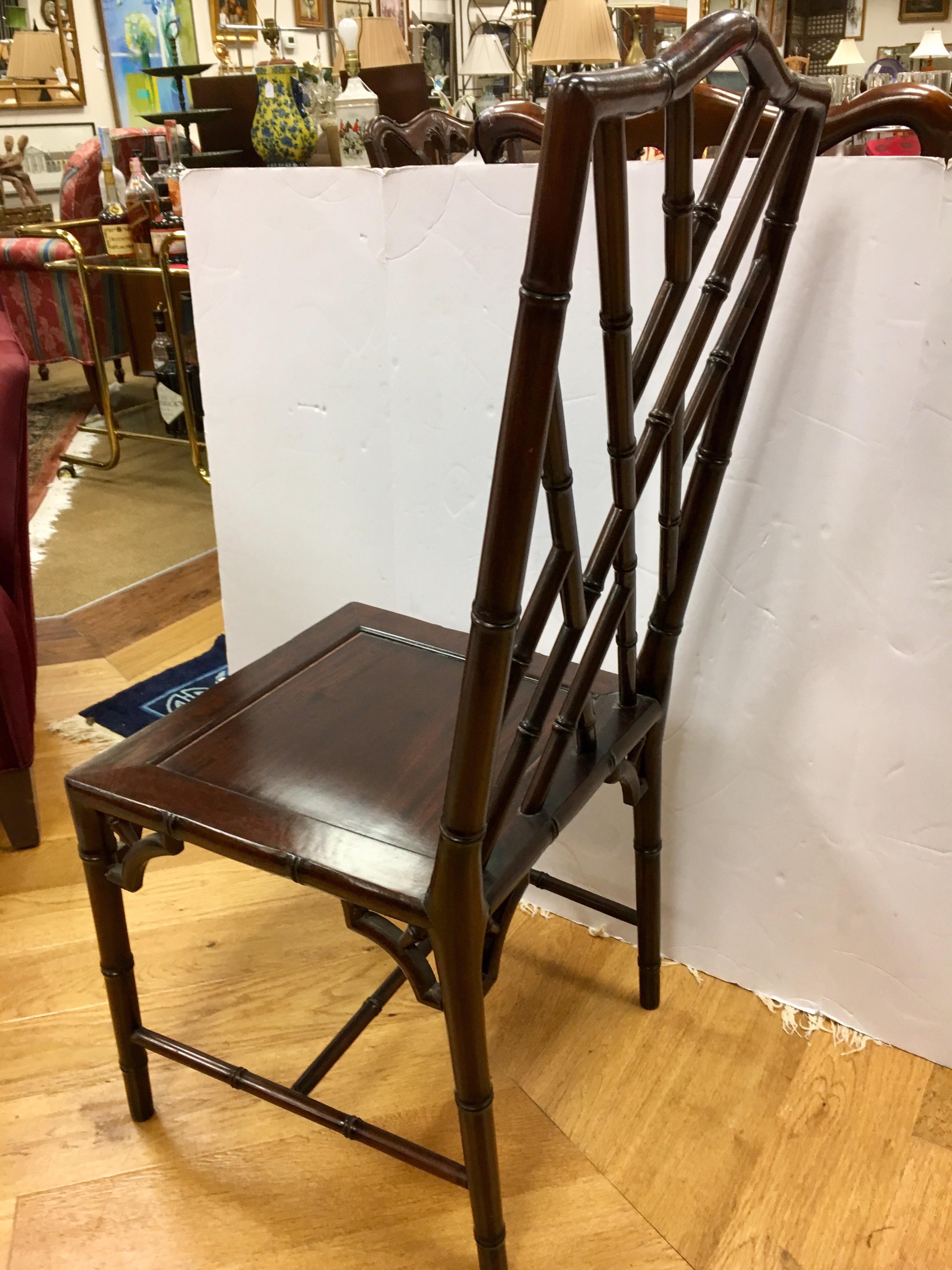 Set of Four Midcentury Mahogany Chinese Chippendale Dining Room Chairs 4