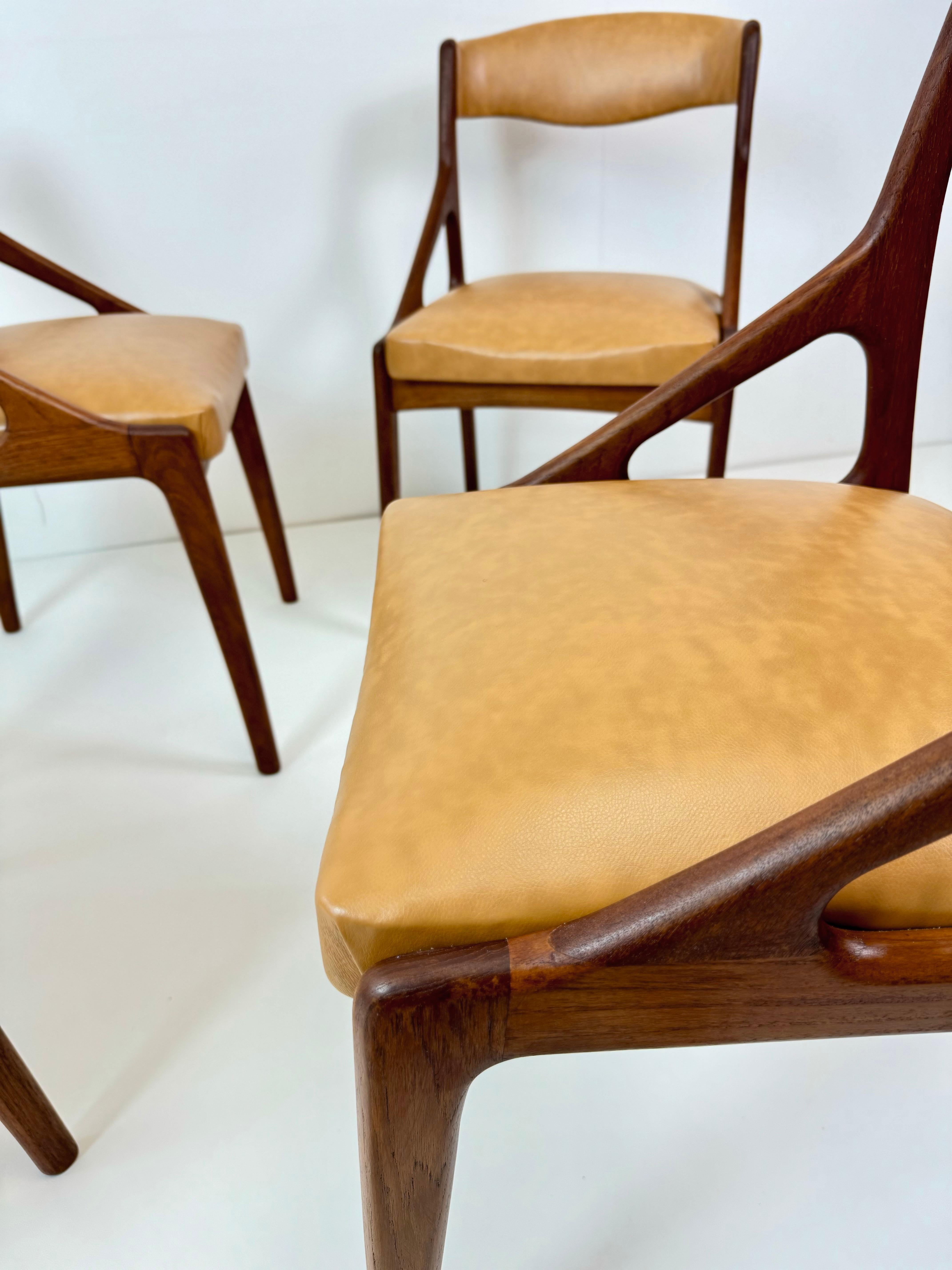 Joinery Set of Four Midcentury Modern Teak and Leatherette Dining Chairs c.1960's For Sale