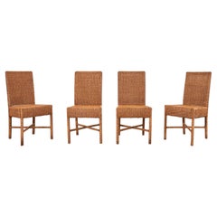 Set of Four Mid-Century Organic Modern Rattan Wicker Dining Chairs