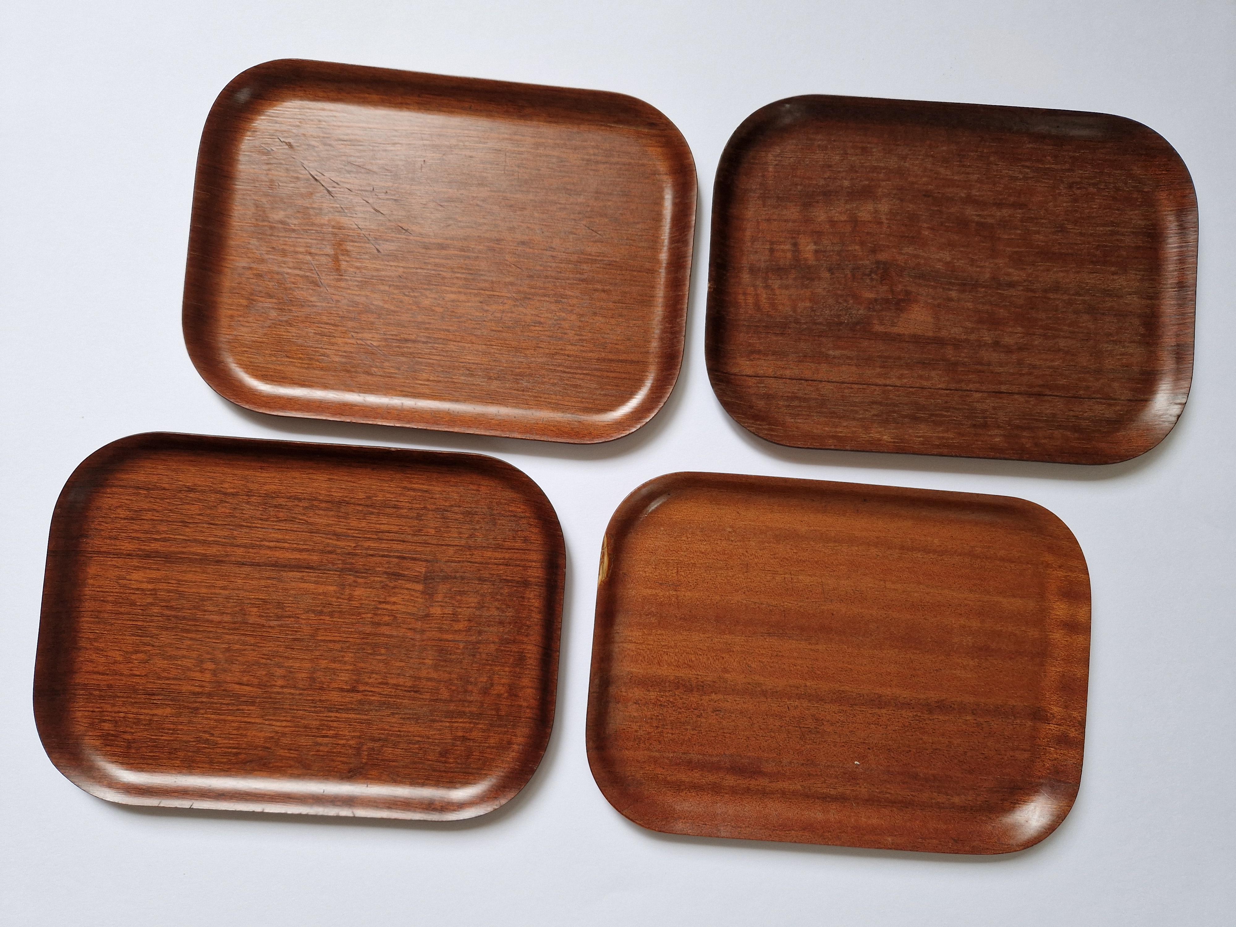 Mid-Century Modern Set of Four Midcentury Serving Teak Trays Backman for Airlines, Finland, 1960s For Sale