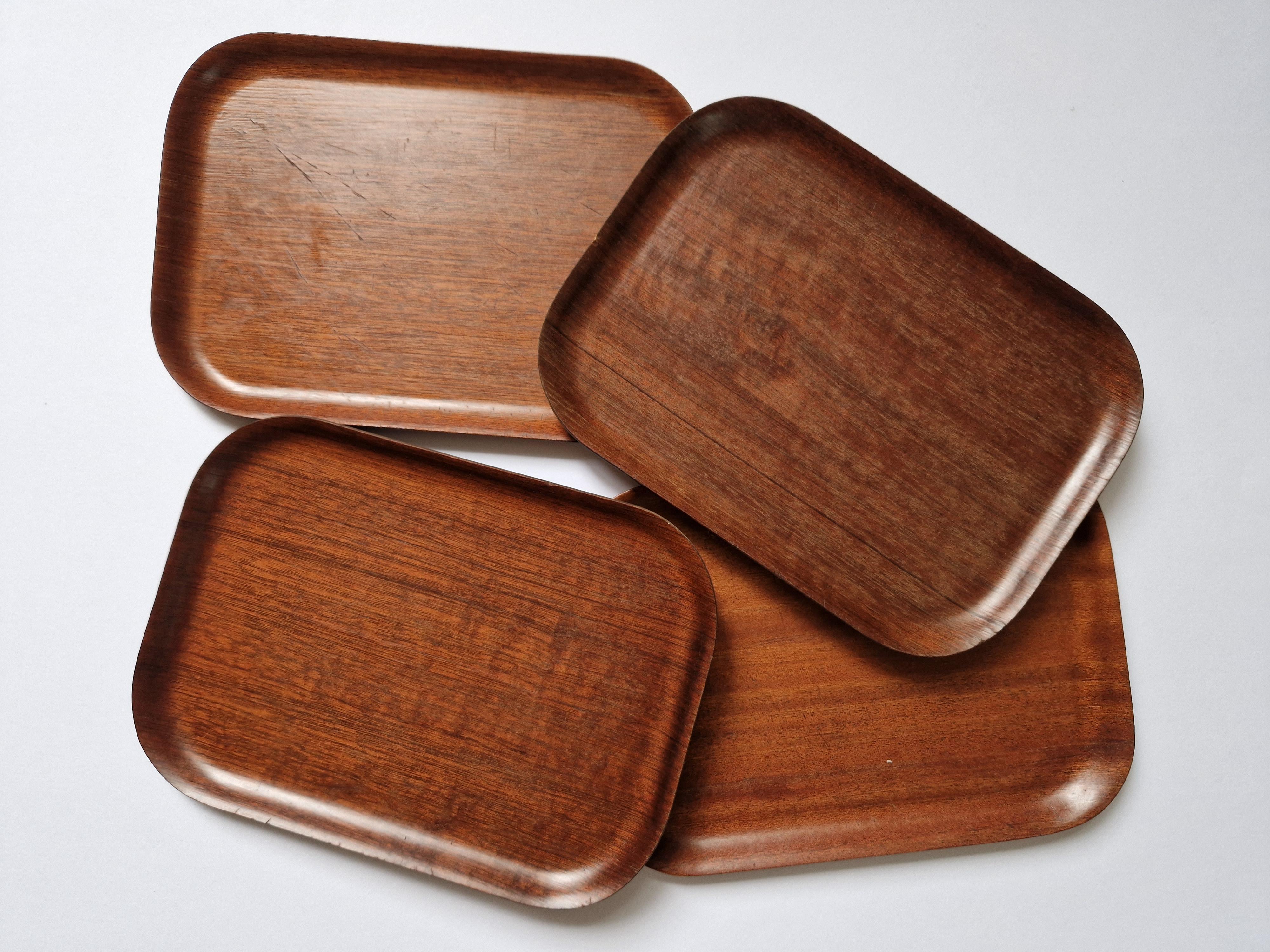 Finnish Set of Four Midcentury Serving Teak Trays Backman for Airlines, Finland, 1960s For Sale