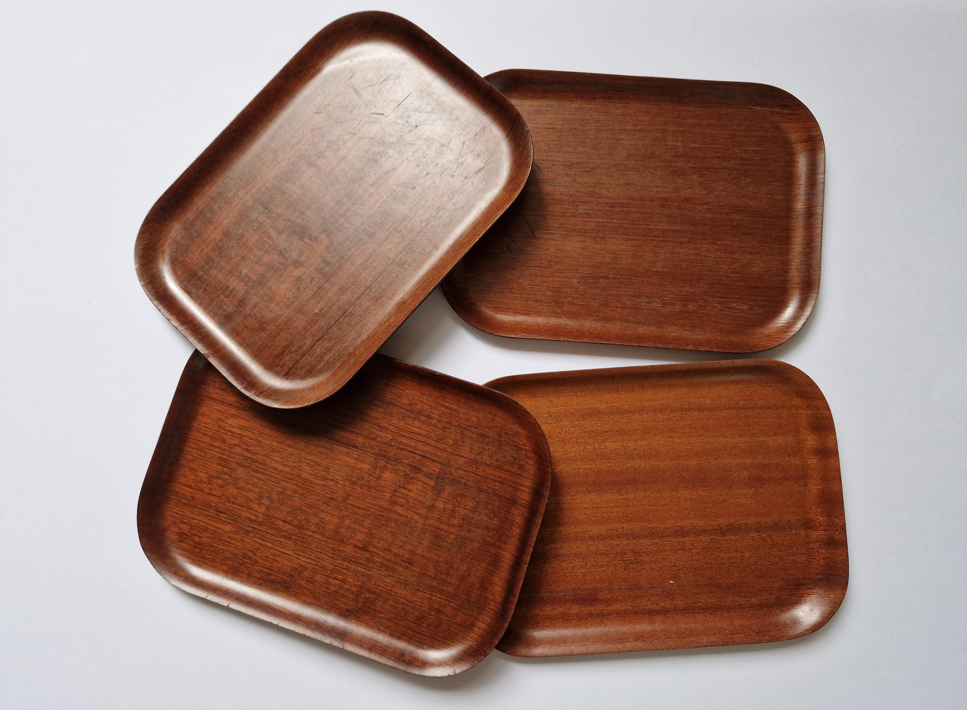 Set of Four Midcentury Serving Teak Trays Backman for Airlines, Finland, 1960s In Good Condition For Sale In Praha, CZ