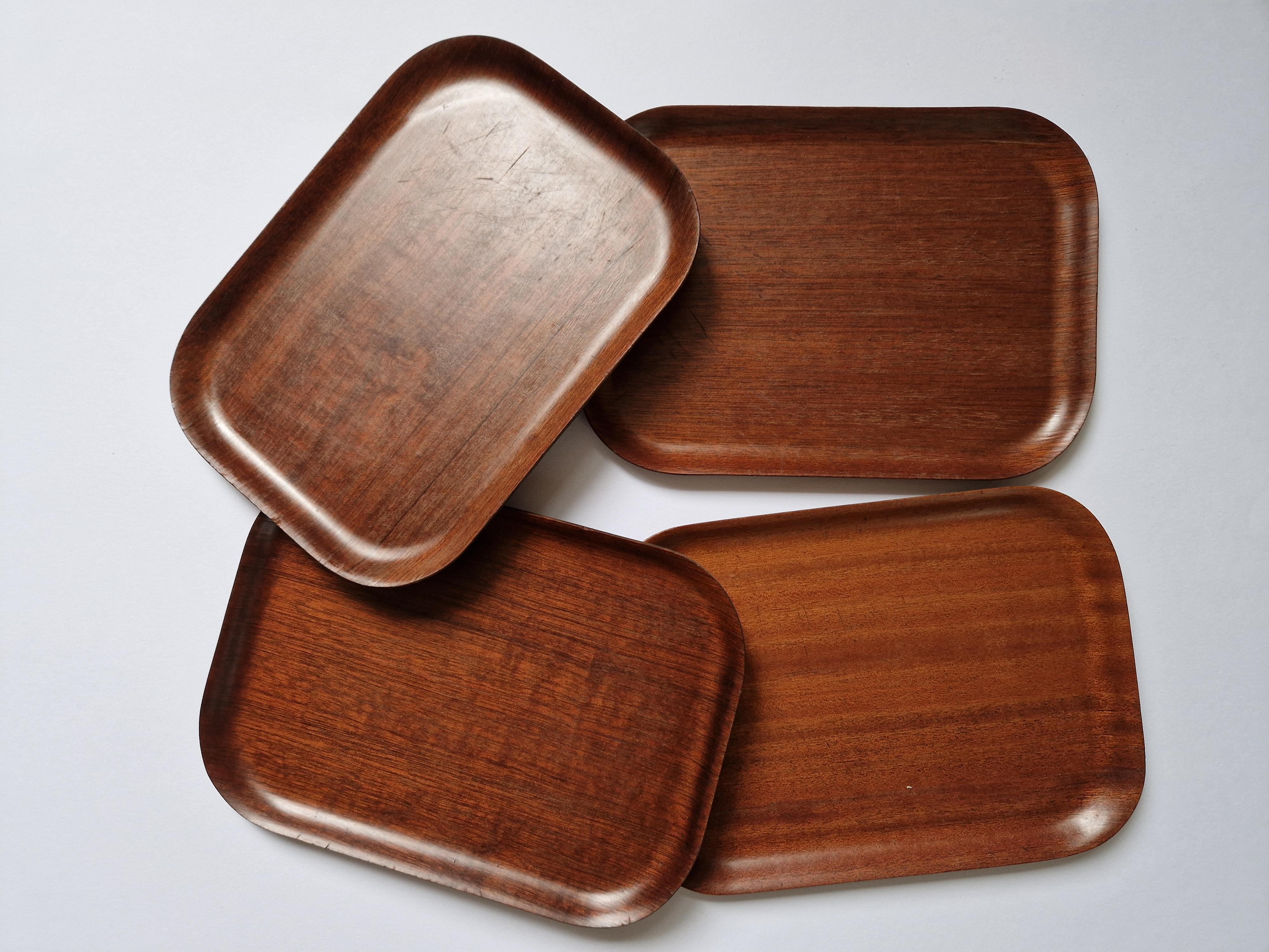 Set of Four Midcentury Serving Teak Trays Backman for Airlines, Finland, 1960s For Sale 1