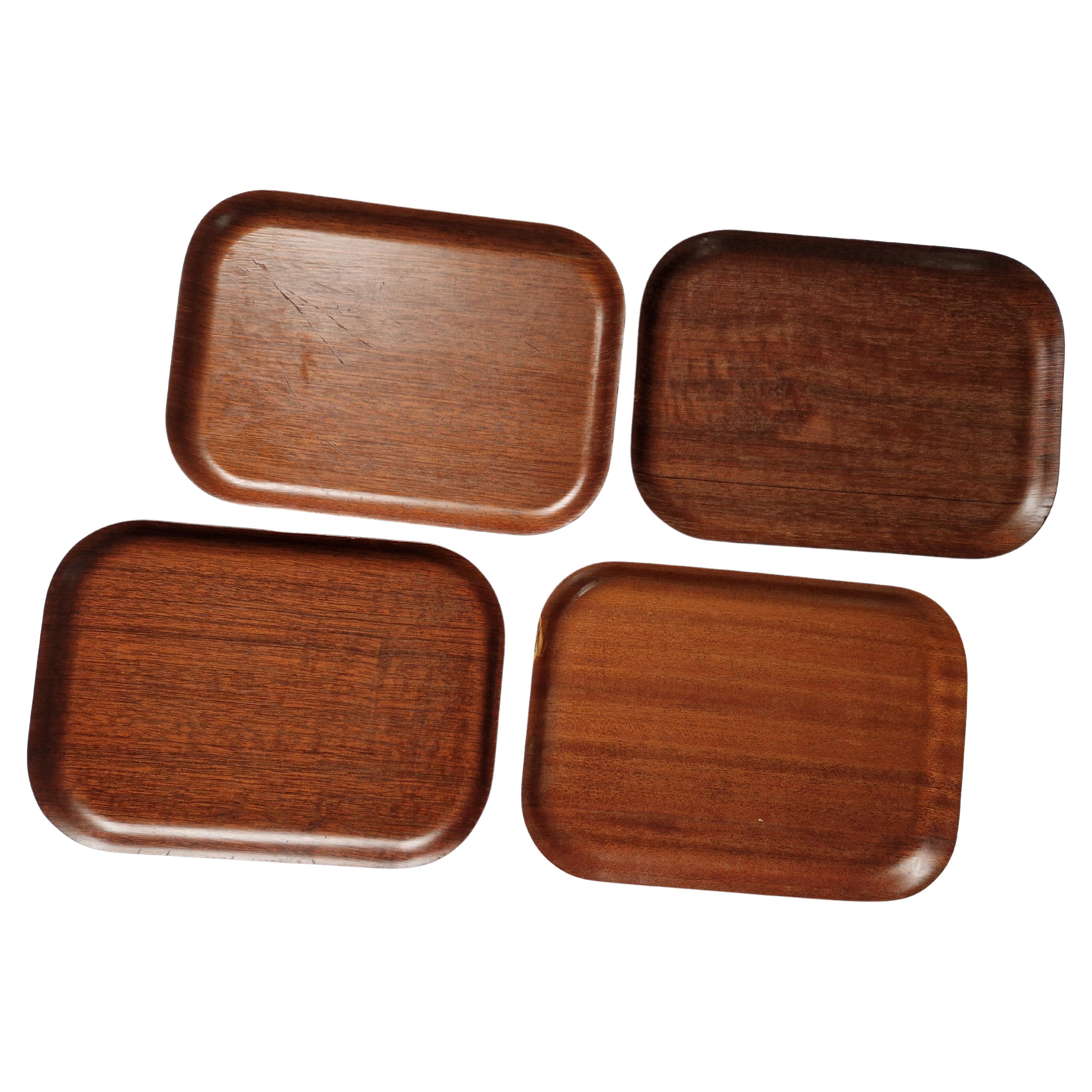 Set of Four Midcentury Serving Teak Trays Backman for Airlines, Finland, 1960s For Sale