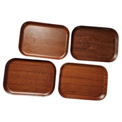 Set of Four Midcentury Serving Teak Trays Backman for Airlines, Finland, 1960s