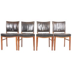 Set of Four Midcentury Side Chairs in Patinated Leather by Fritz Hansen, Danish
