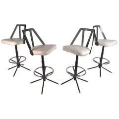 Set of Four Midcentury Smoked Lucite Swivel Bar Stools