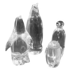 Set of Four Midcentury Stylized Crystal Penguin Sculptures