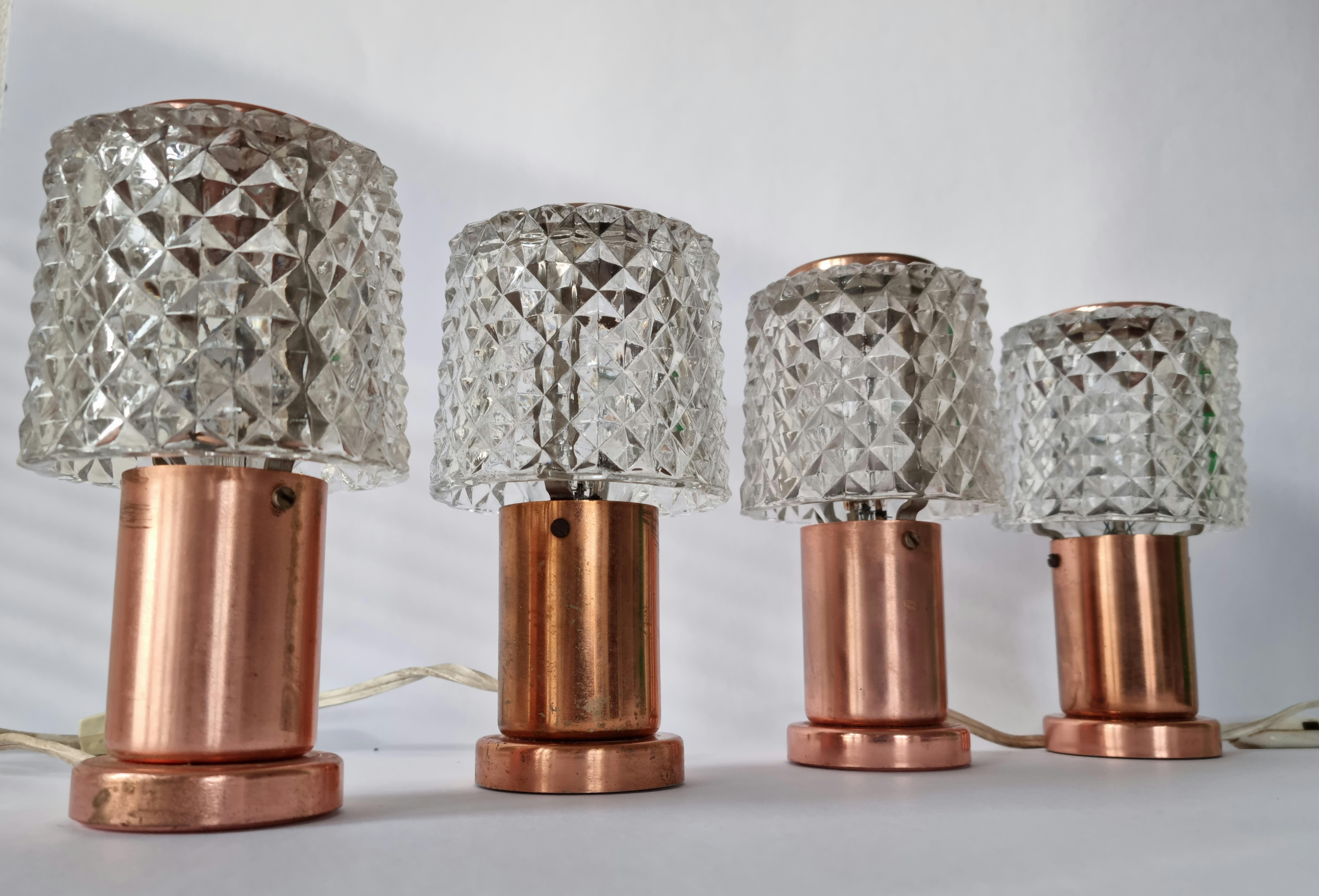 Copper Set of Four Mid-Century Table Lamps Kamenicky Senov, 1970s For Sale