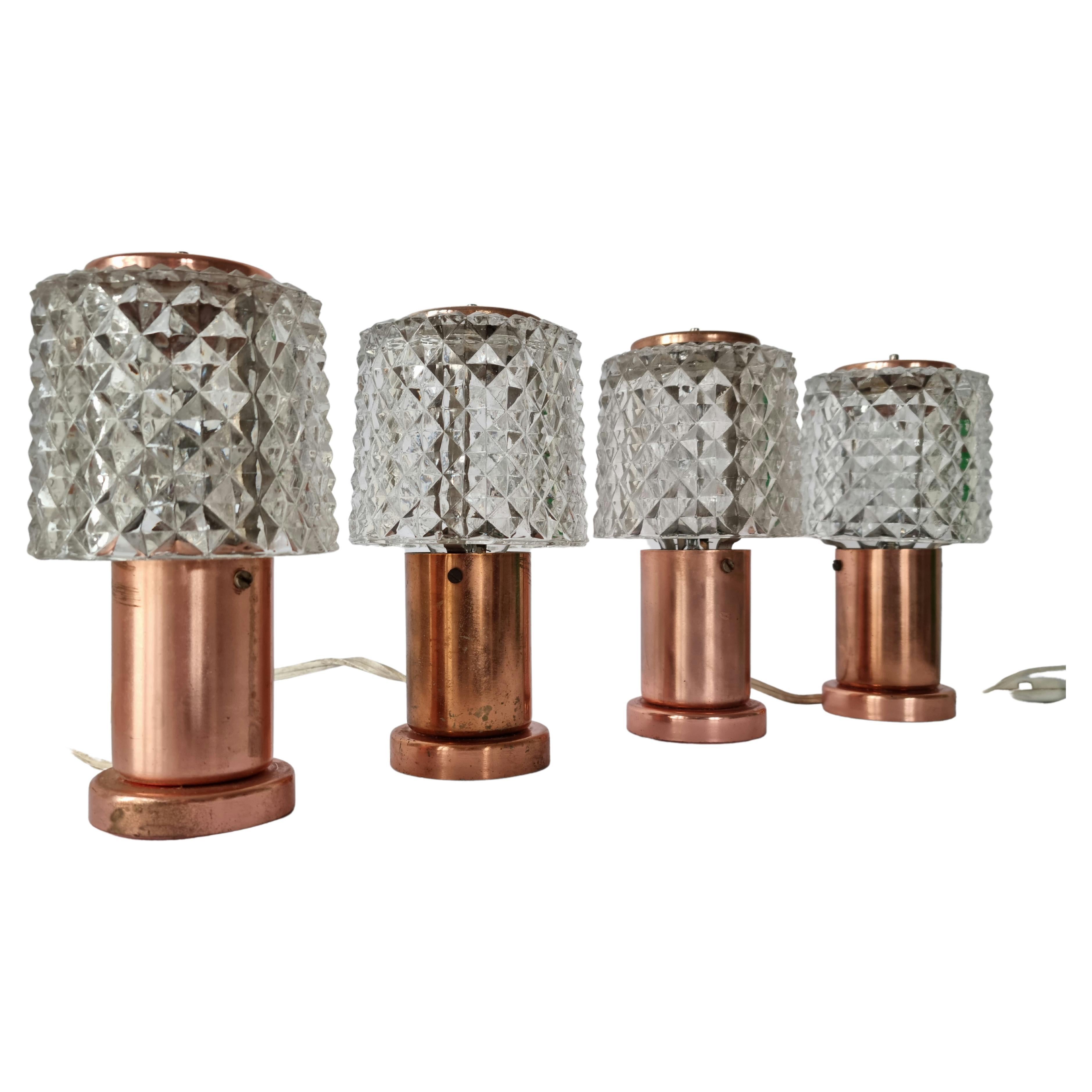 Set of Four Mid-Century Table Lamps Kamenicky Senov, 1970s For Sale