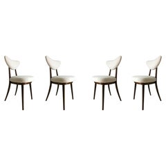 Retro Set of Four Midcentury White bouclé Heart Chairs, by Kurmanowicz, 1960s