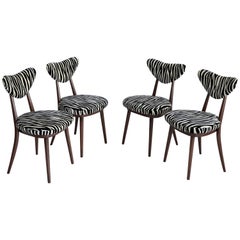 Vintage Set of Four Midcentury Zebra Black and White Heart Chairs, Poland, 1960s