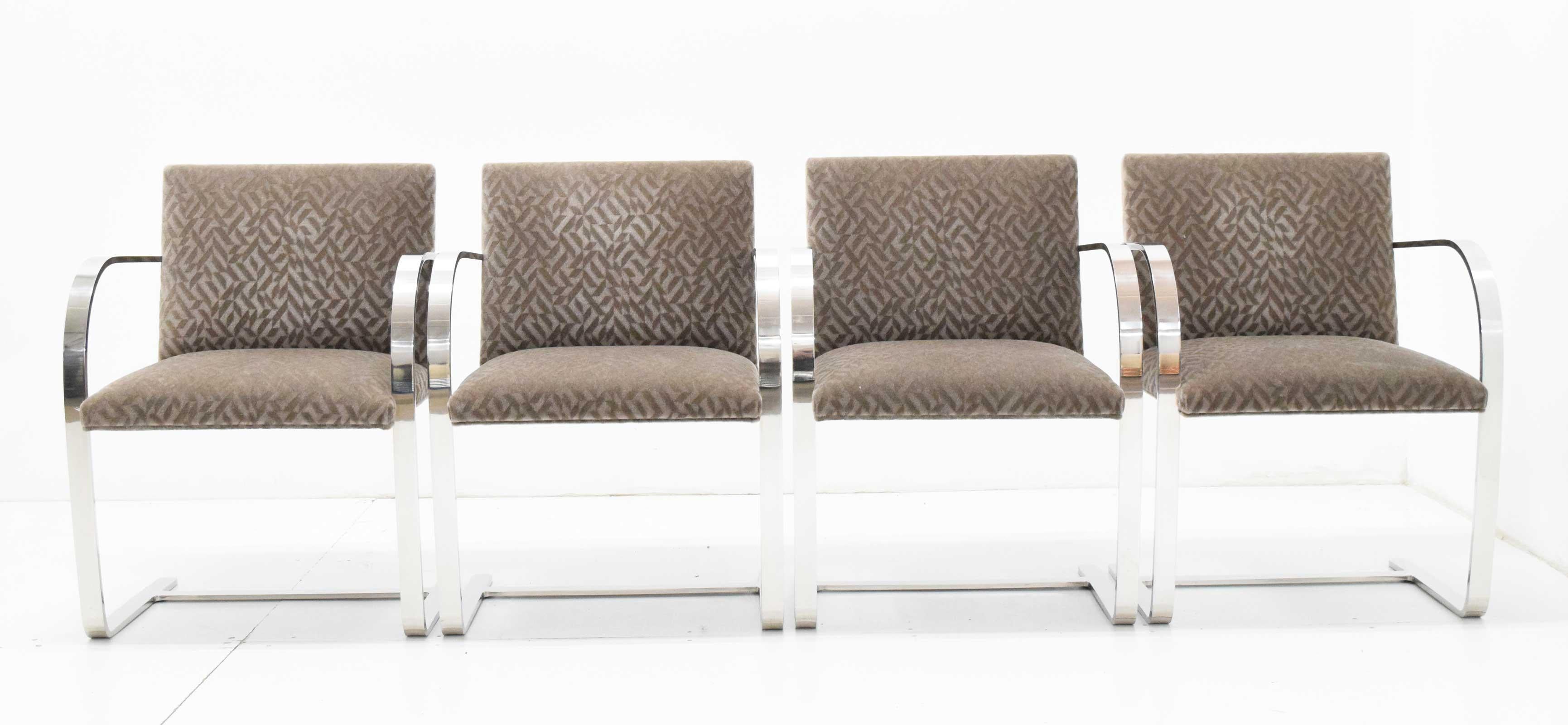 Beautiful set of Mies van der Rohe Brno chairs in a mohair. Stainless steel frames. Beautiful condition.