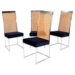 Set of Four Milo Baughman Chrome and Cane Dining Chairs