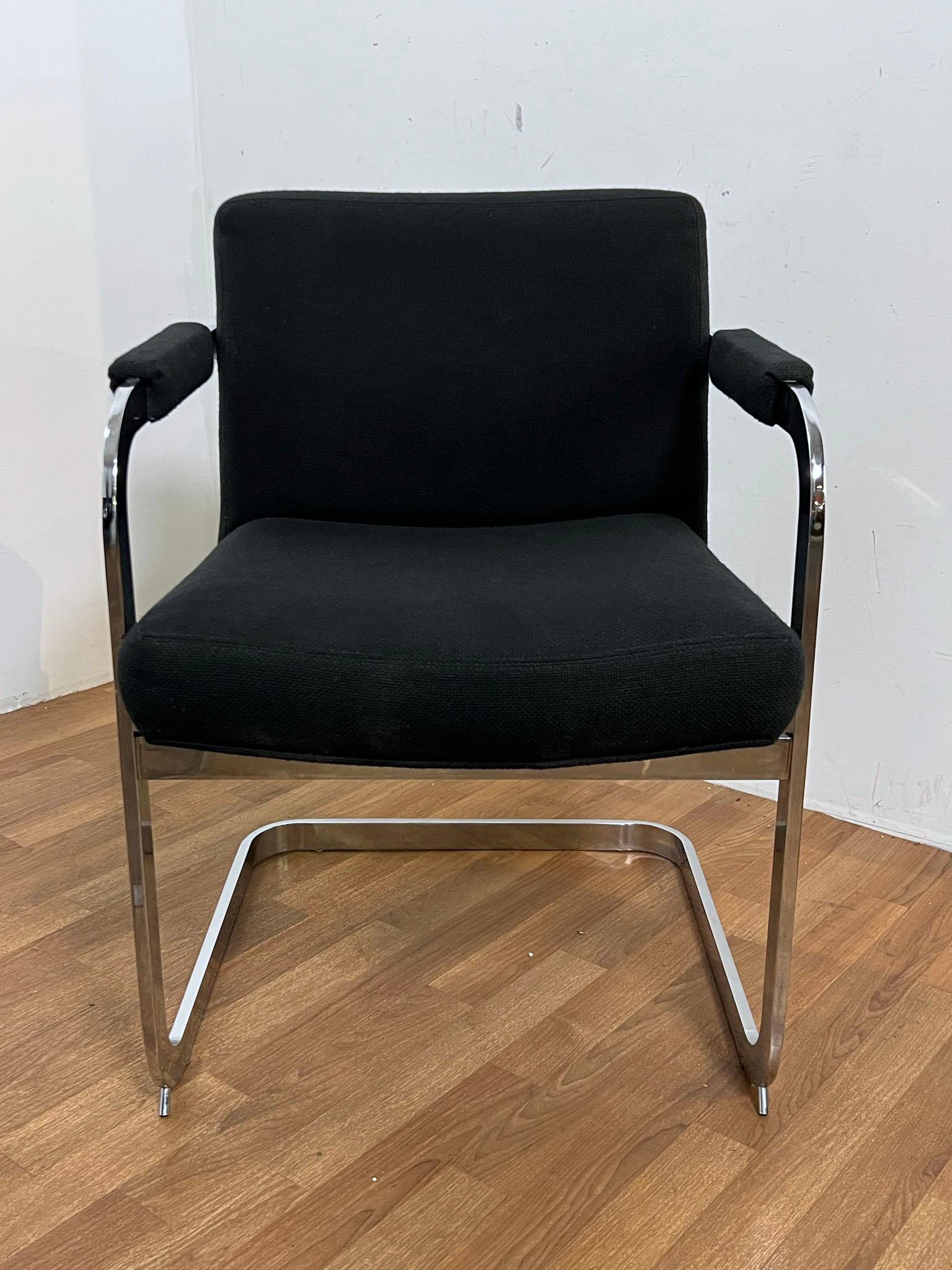 Upholstery Set of Four Milo Baughman for Thayer Coggin Cantilever Chrome Dining Chairs For Sale