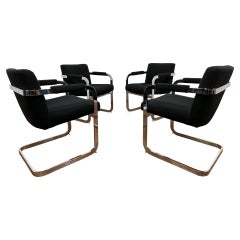 Set of Four Milo Baughman for Thayer Coggin Cantilever Chrome Dining Chairs