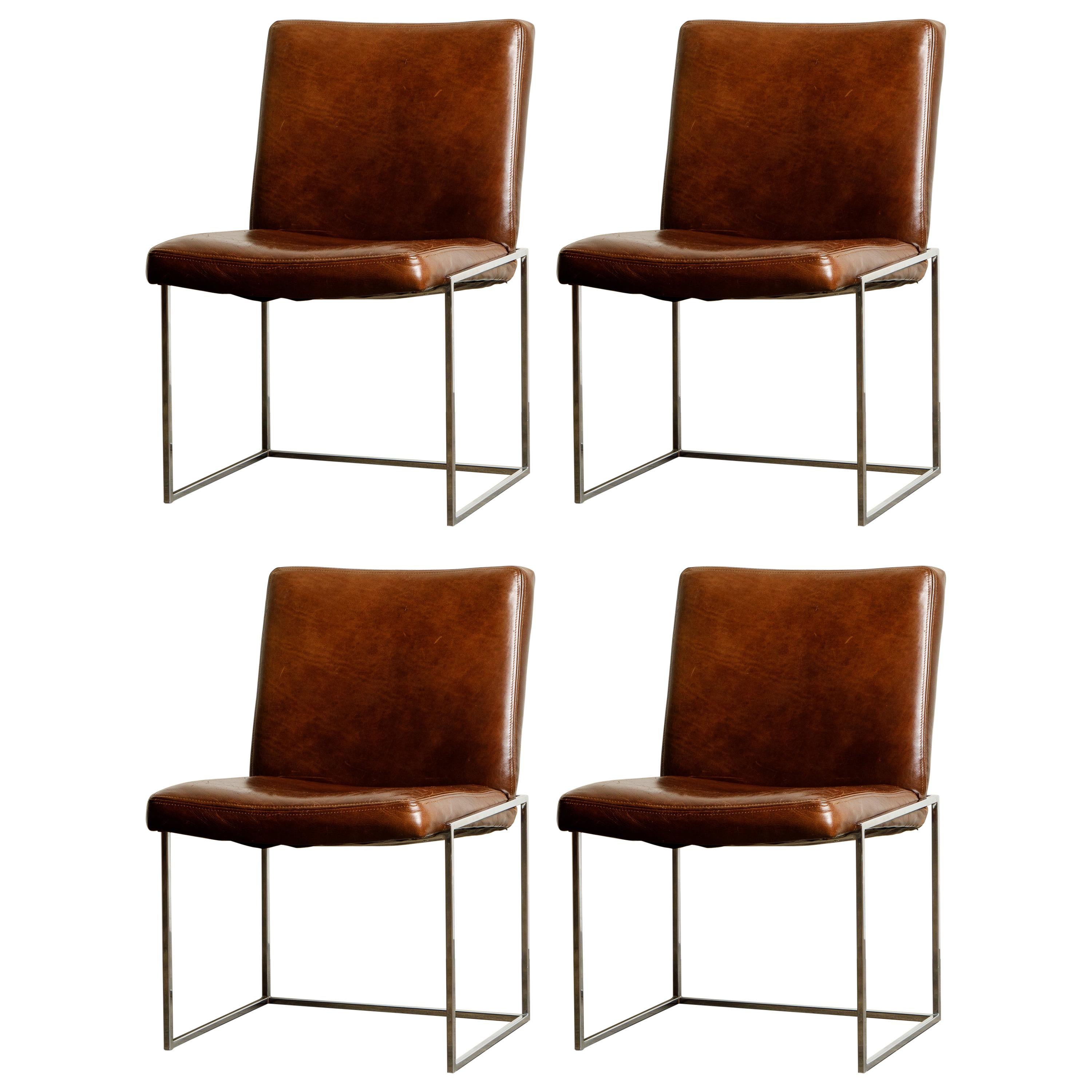 Set of Four Milo Baughman for Thayer Coggin Thinline Chrome Dining Chairs, 1970s
