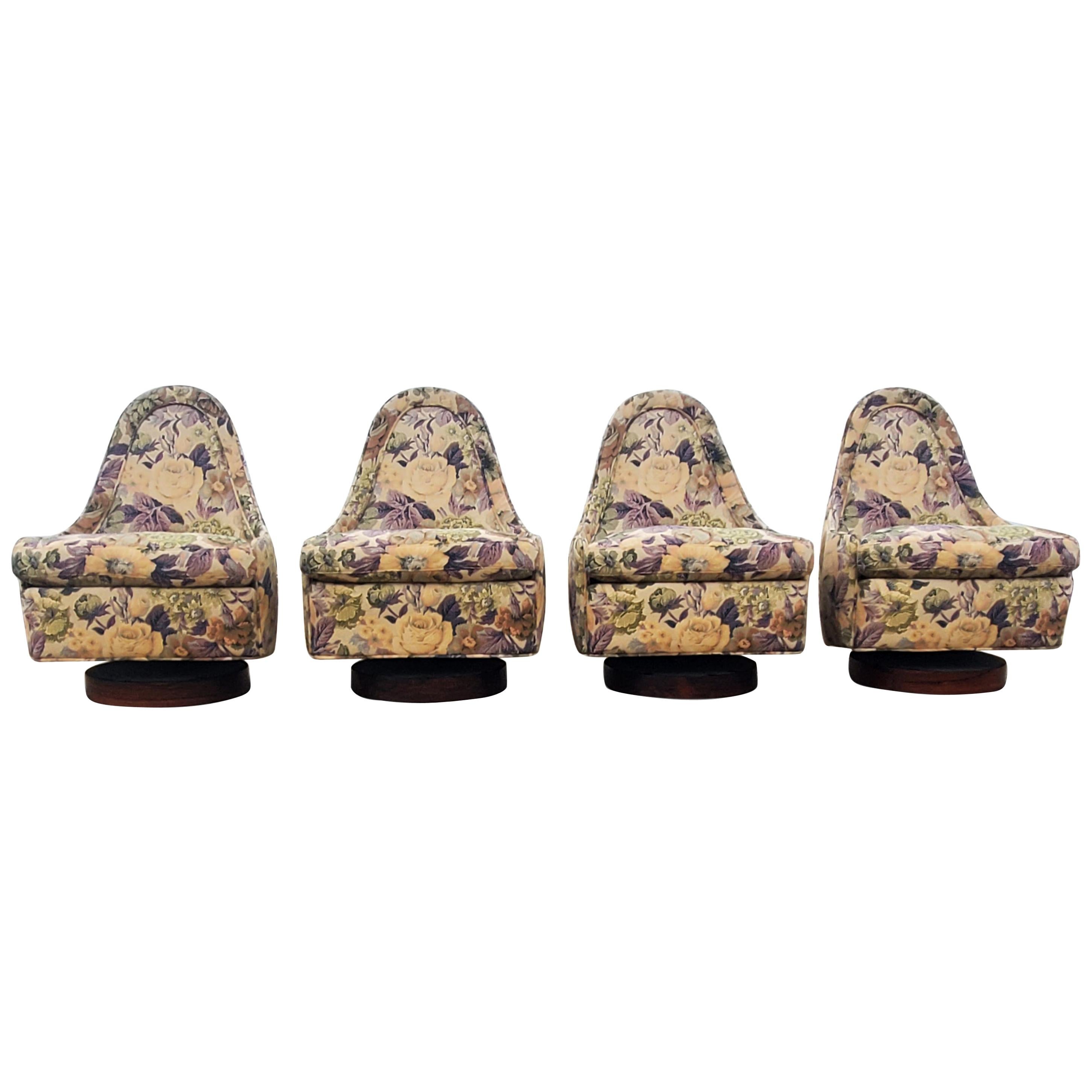 Set of Four Milo Baughman Petite Swivel and Tilt Lounge Chairs