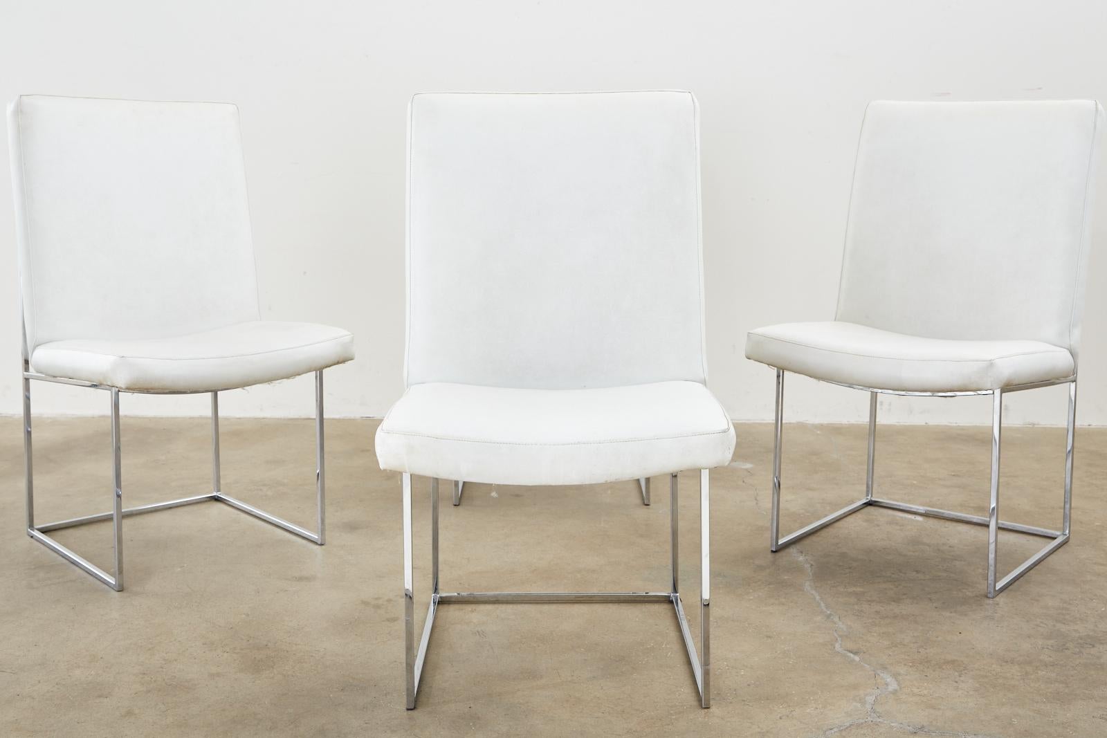 Ensemble de quatre chaises de salle à manger Milo Baughman Thin Line chromées Bon état - En vente à Rio Vista, CA