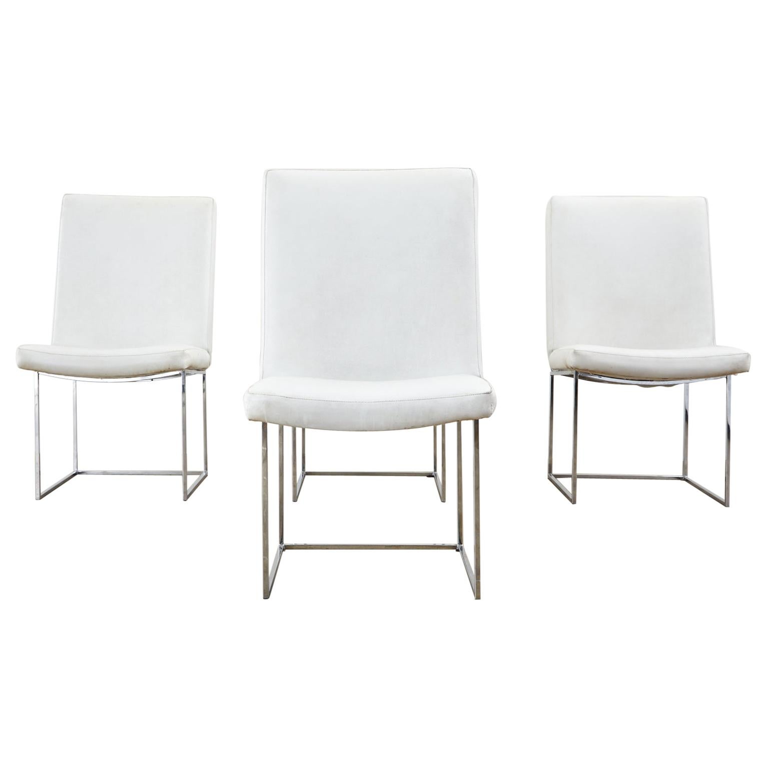 Juego de cuatro sillas de comedor Milo Baughman Thin Line Chrome