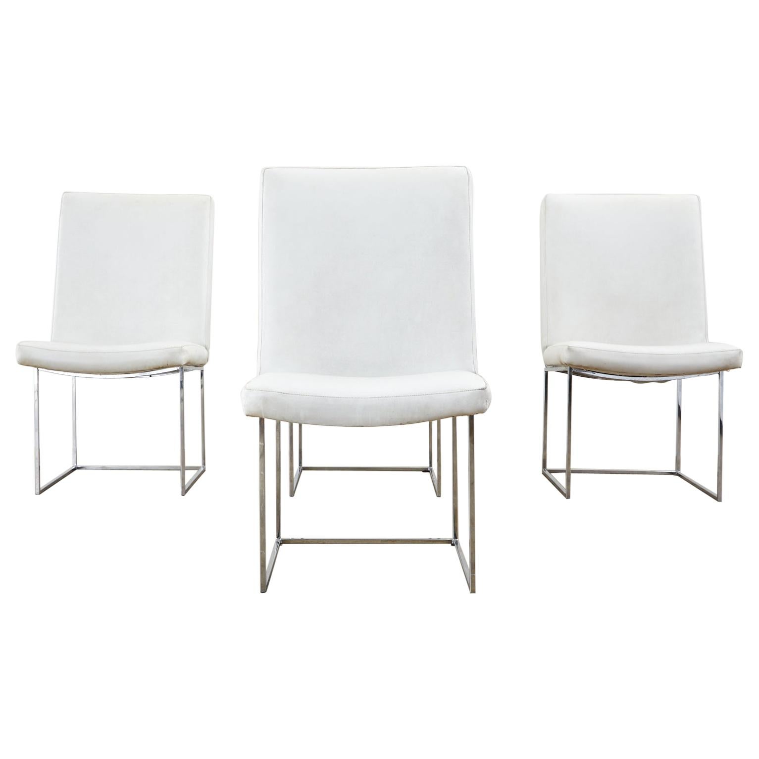 Set of Four Milo Baughman Thin Line Chrome Dining Chairs For Sale