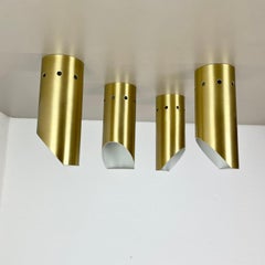Set of four minimalist Brass "tube" Wall Ceiling Light Sconces, Italy 1970s