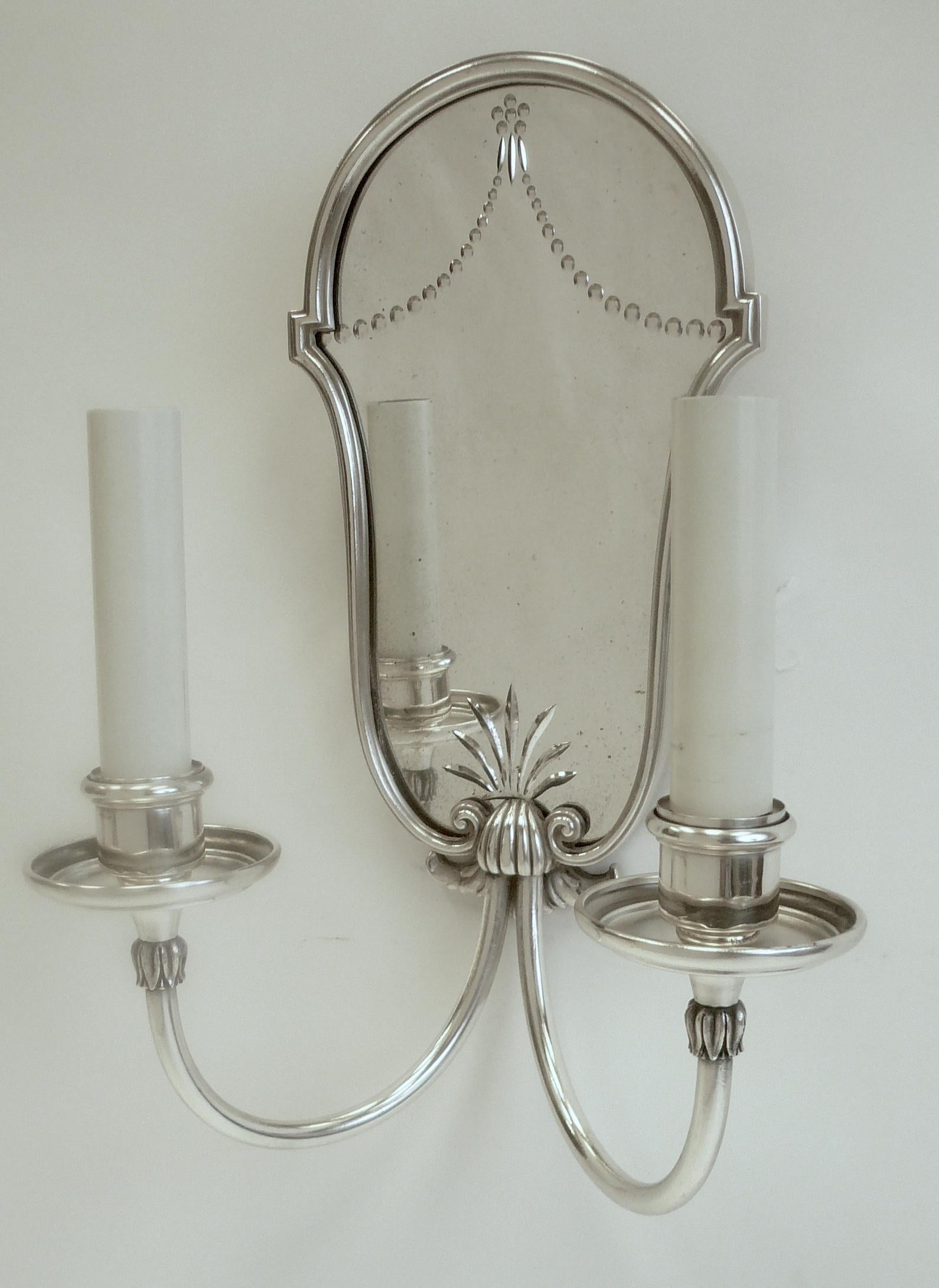 Georgian Set of Four Mirrored Back Silver Plated Two-Light Sconces by E. F. Caldwell