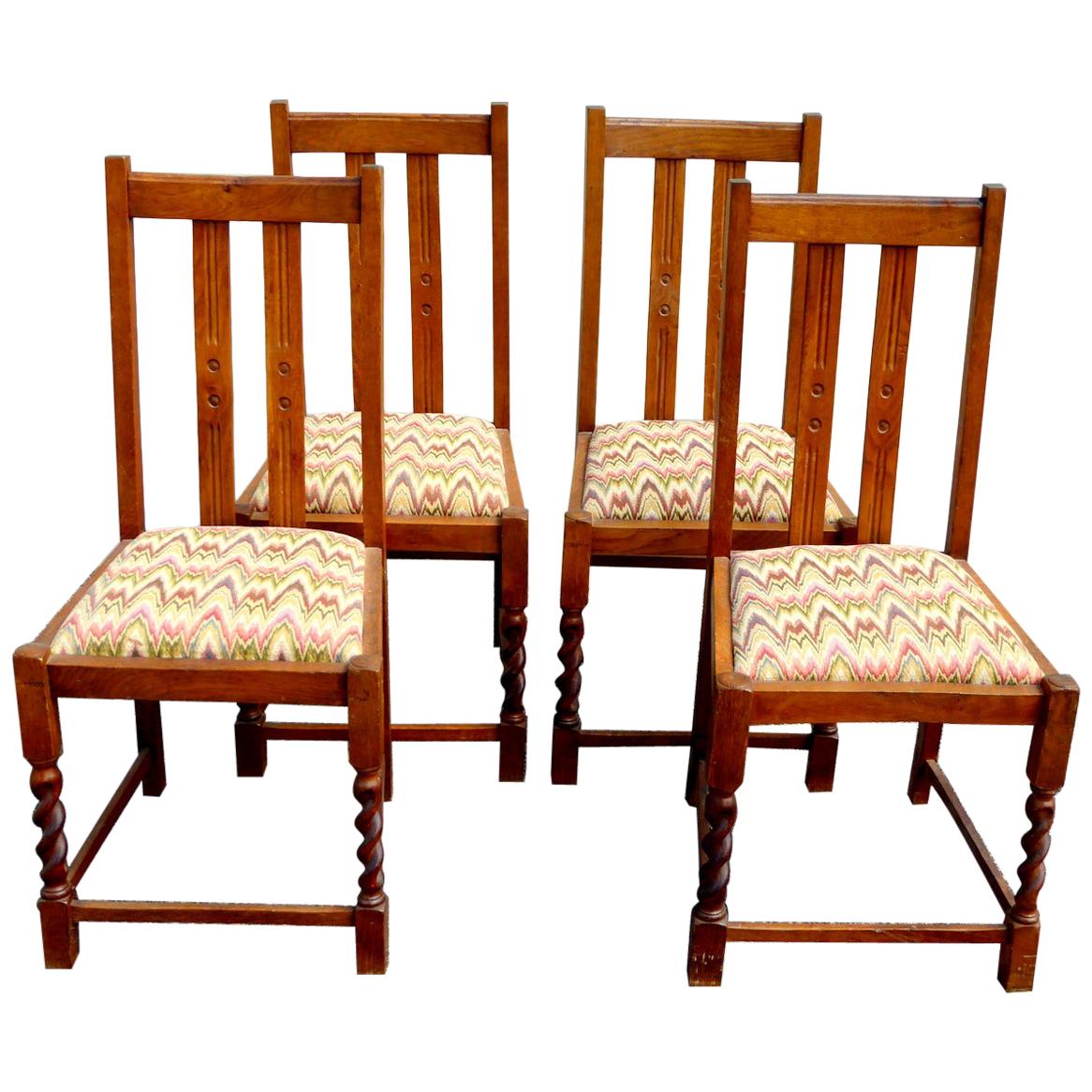 Set of Four Mission Style Oak Chairs with a Twist For Sale