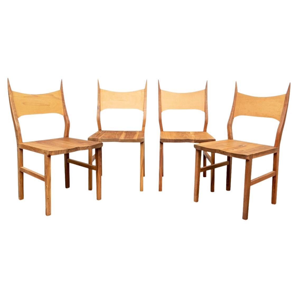 Set of Four Mixed Wood Side Chairs by Organic Modernism