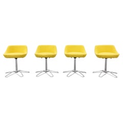 Set of Four MOD Mid-Century Yellow Flower Power Dining Height Swivel Stools