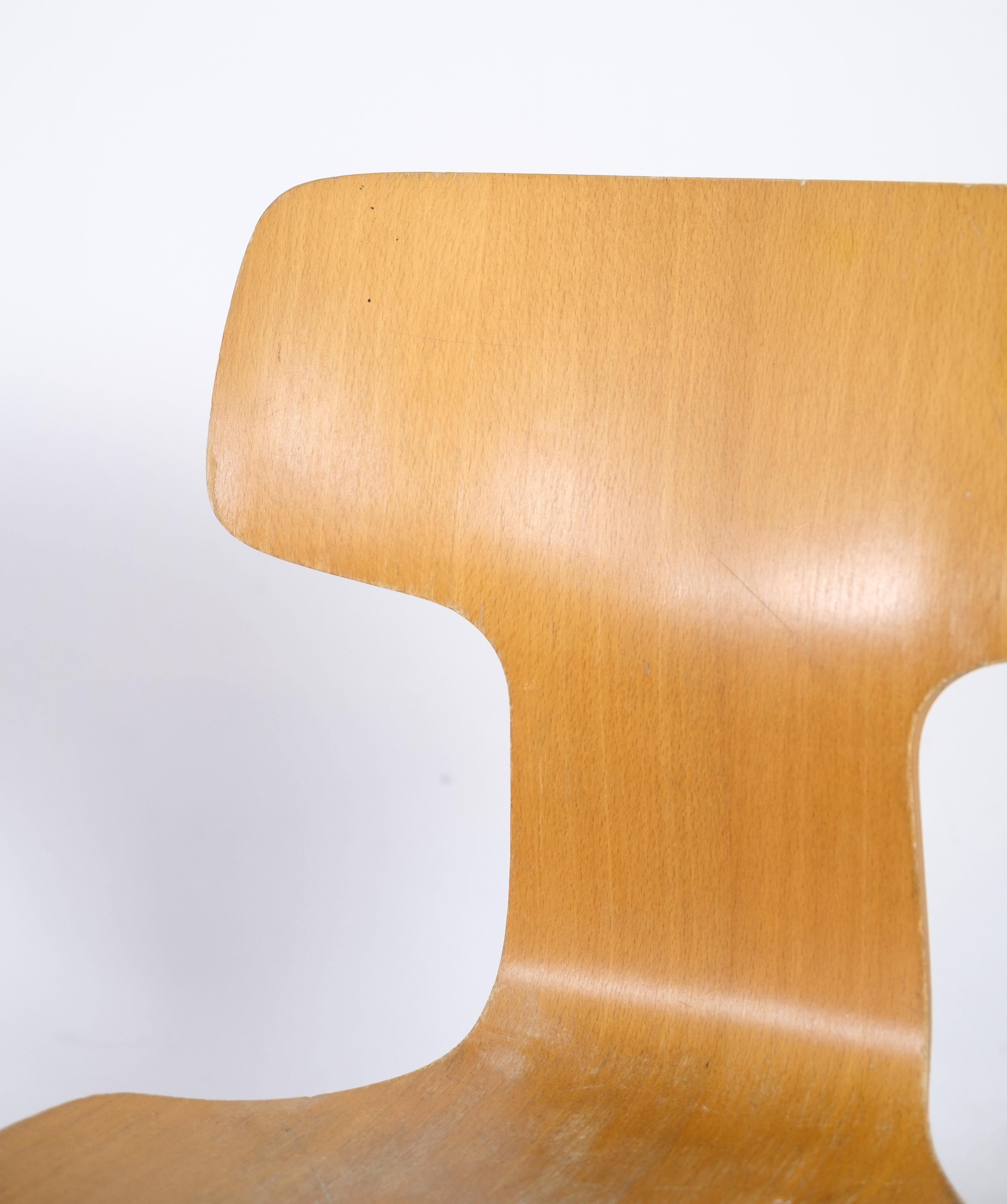 Mid-20th Century Set of Four, Model 3103, 'T-Chair', by Arne Jacobsen Oak, Fritz Hansen 1960s For Sale