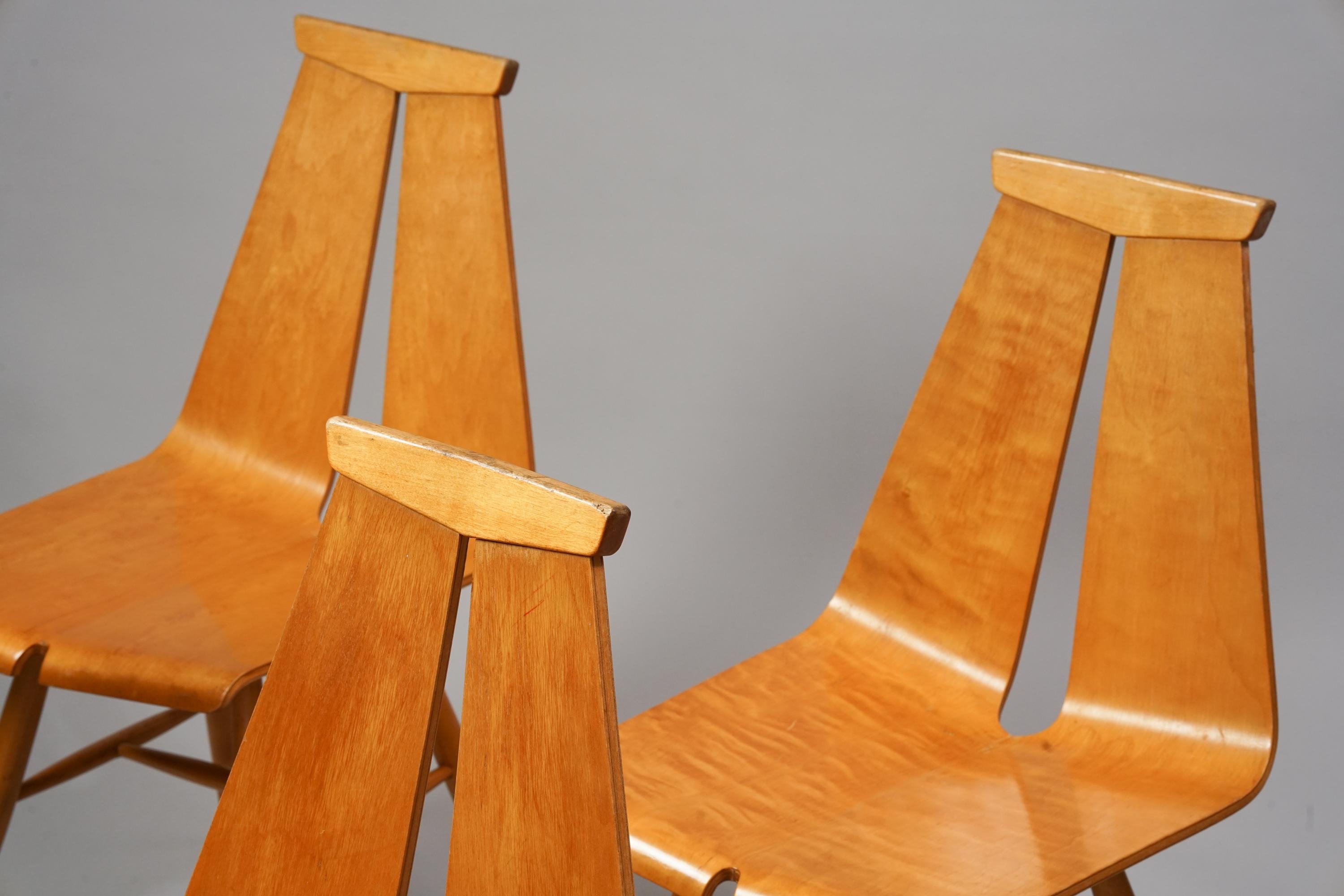 Scandinavian Modern Set of 4 Model 441 Dining Chairs in Birch by Risto Halme for Isku, 1960s