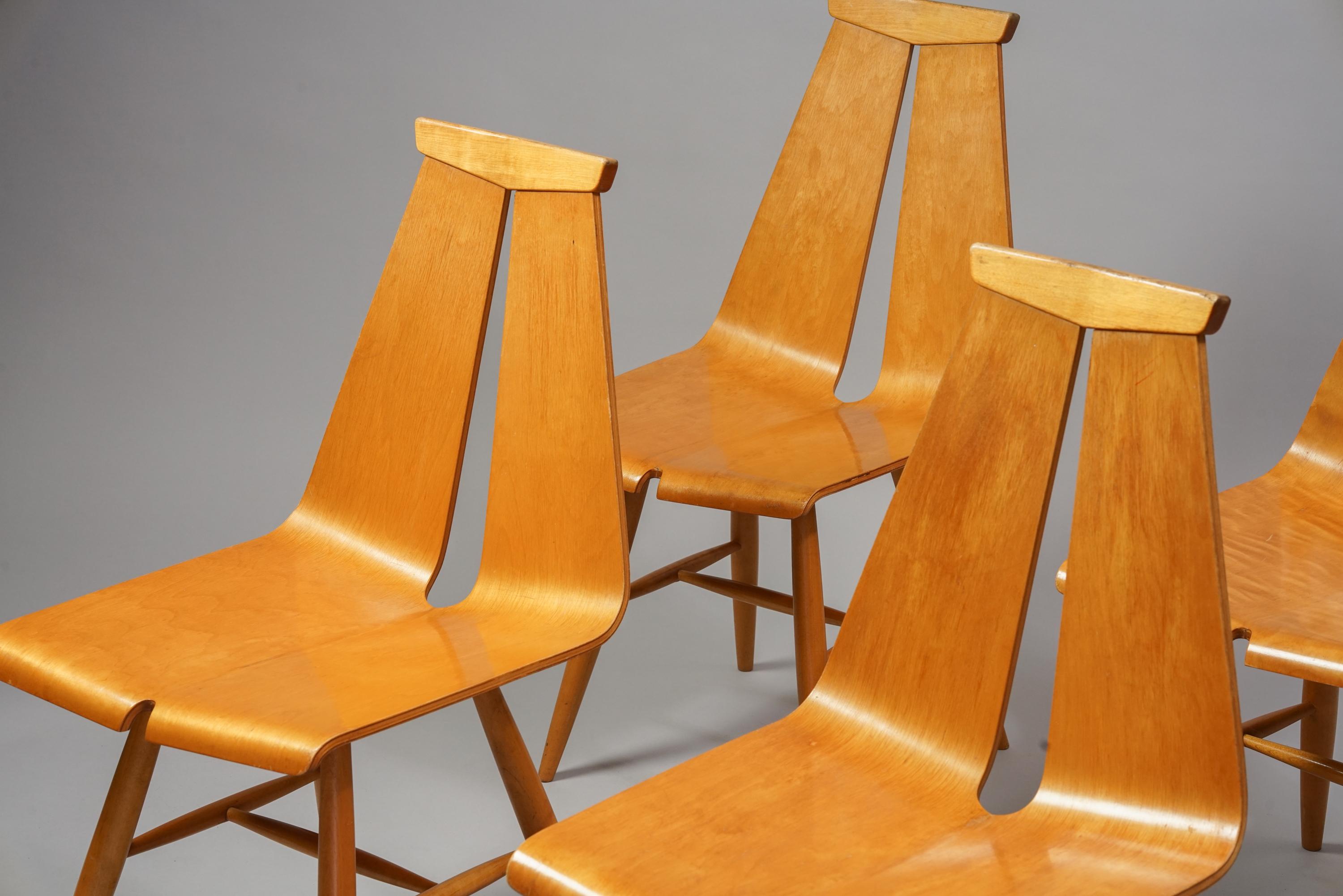 Finnish Set of 4 Model 441 Dining Chairs in Birch by Risto Halme for Isku, 1960s
