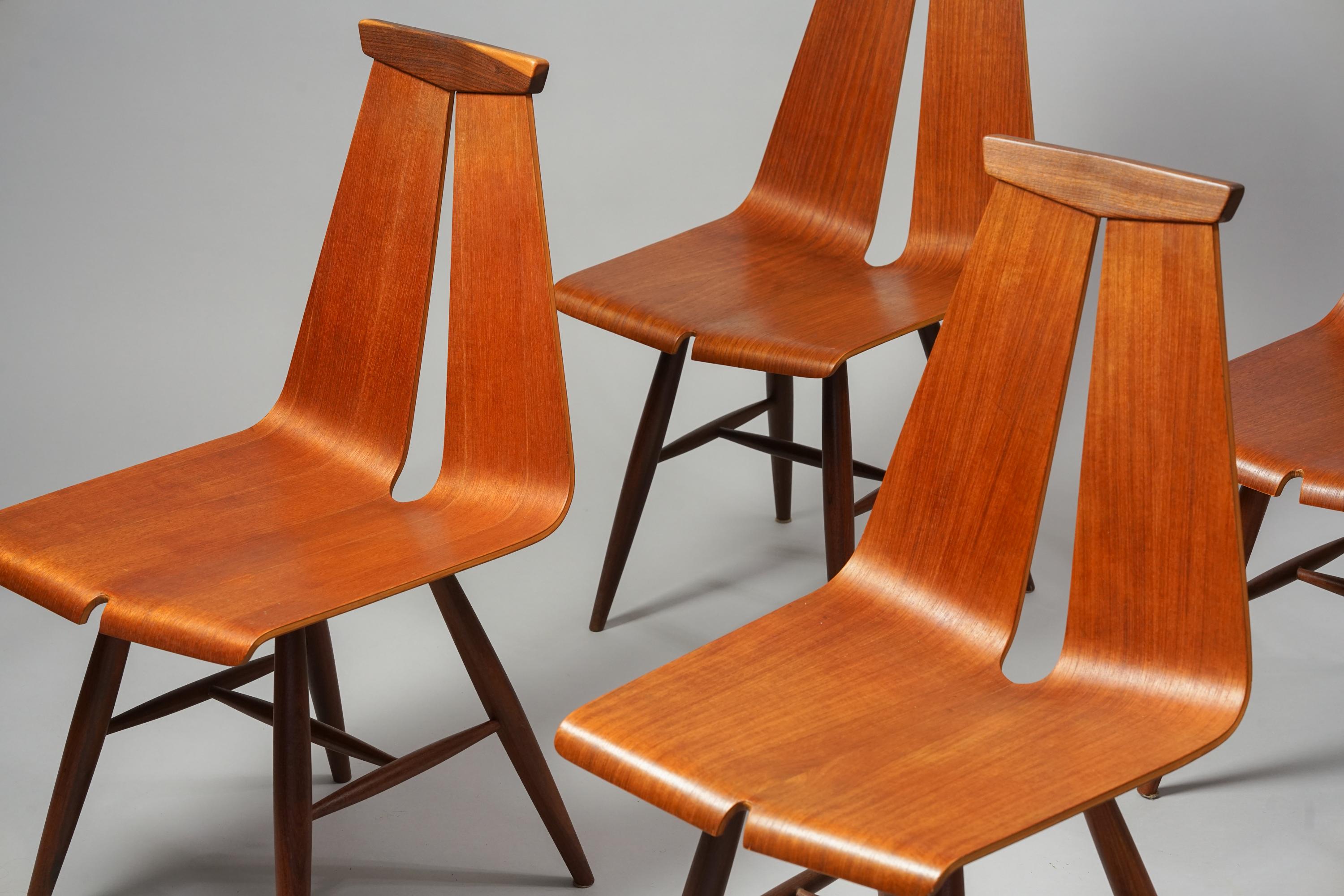 Scandinavian Modern Set of Four Model 441 Dining Chairs in Teak by Risto Halme for Isku, 1960s