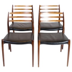 Set Of Four Model 78 Chairs By N.O Møller In Rosewood & Black Leather From 1950s
