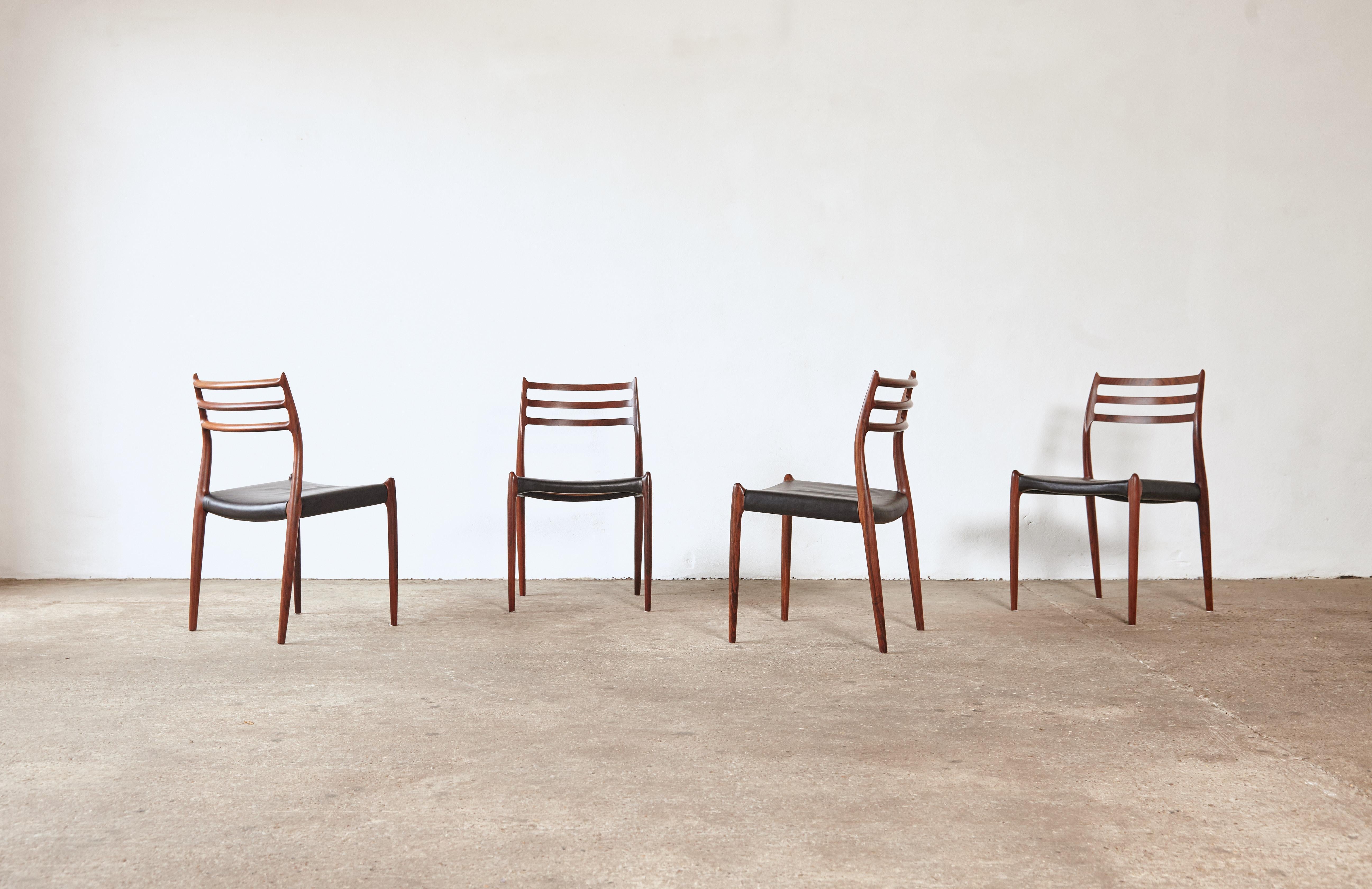 Mid-Century Modern Set of Four Model 78 Rosewood Chairs by Niels O. Møller (Moller), Denmark, 1960s