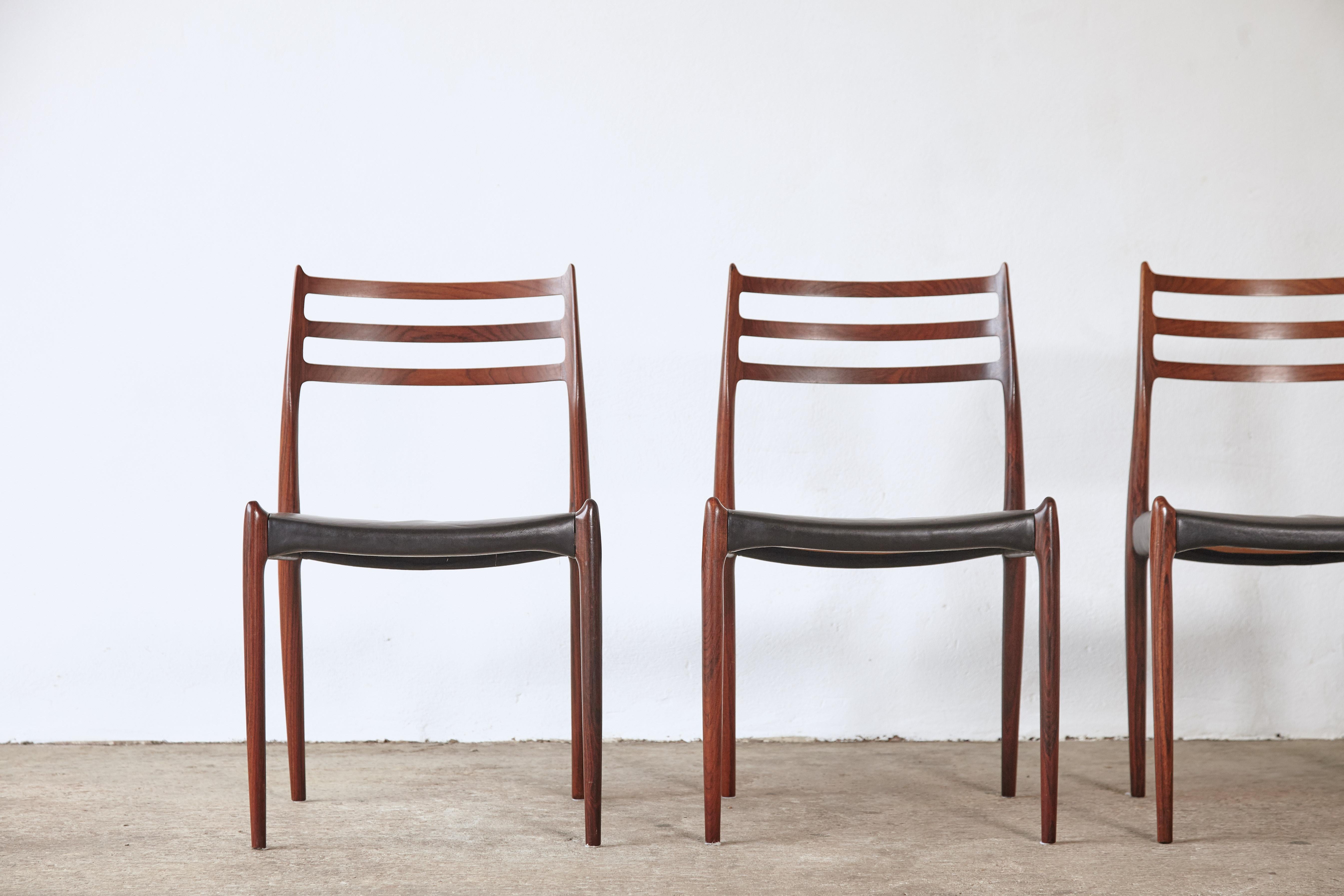 Danish Set of Four Model 78 Rosewood Chairs by Niels O. Møller (Moller), Denmark, 1960s