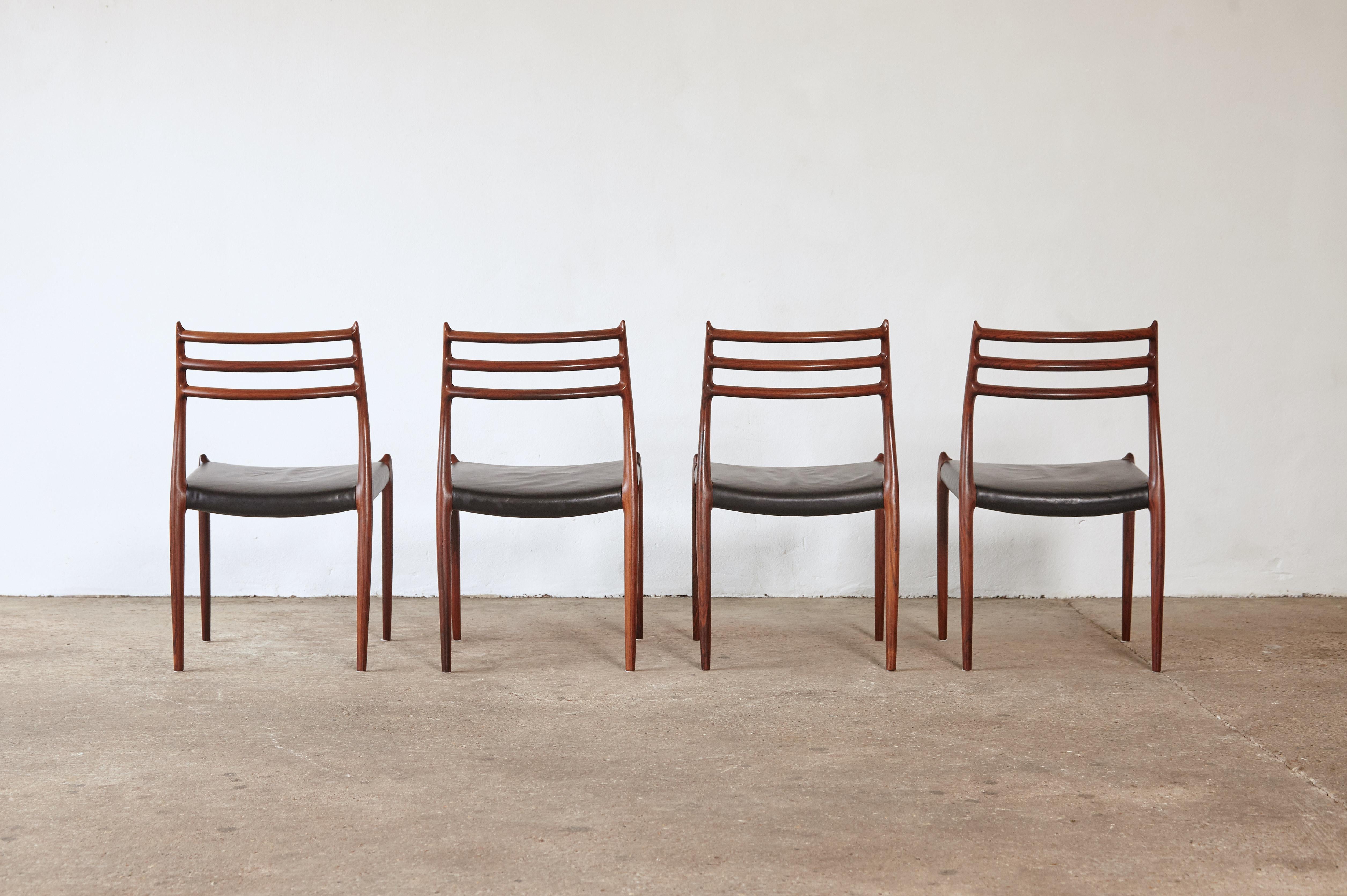 Mid-20th Century Set of Four Model 78 Rosewood Chairs by Niels O. Møller (Moller), Denmark, 1960s