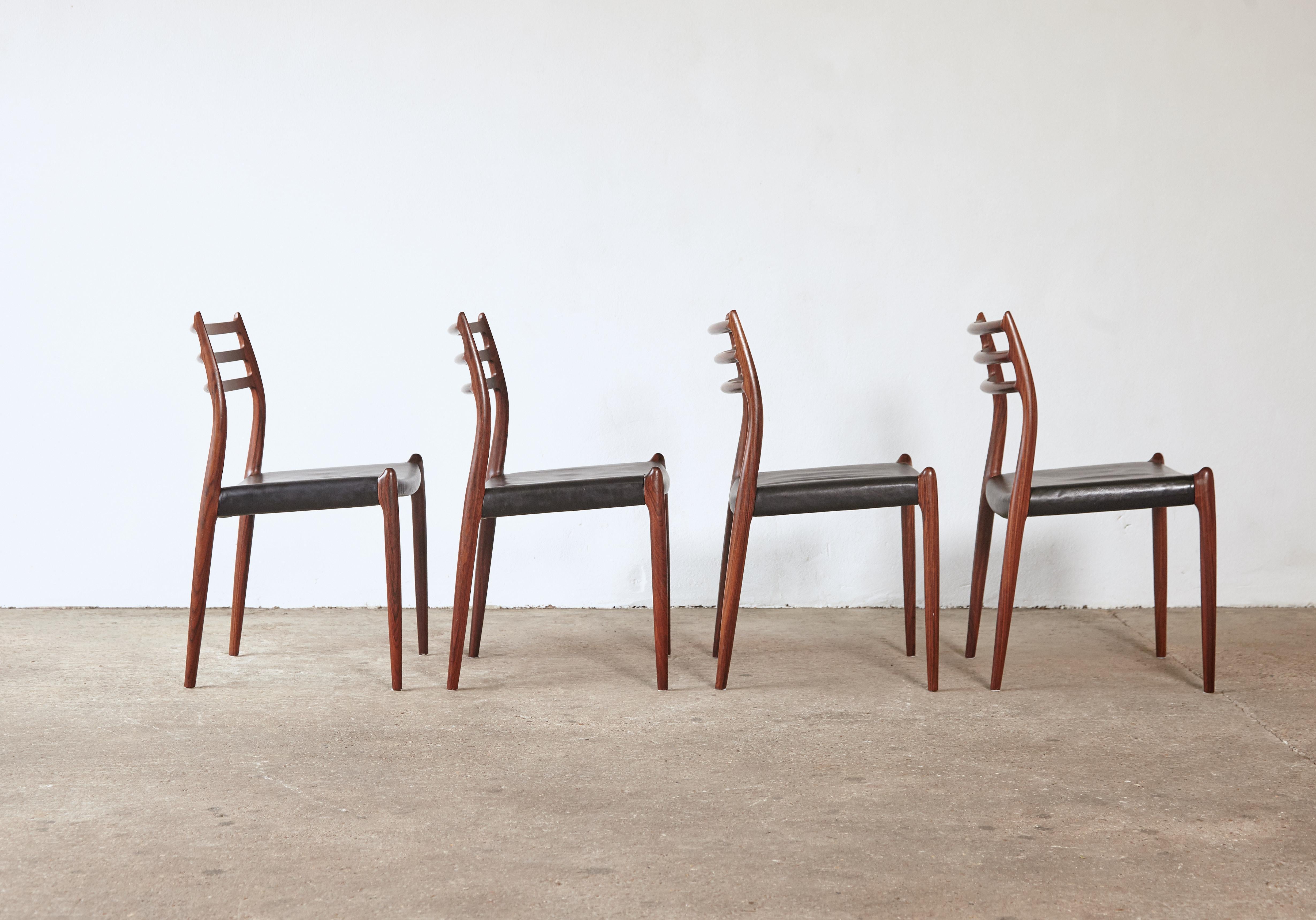 Wood Set of Four Model 78 Rosewood Chairs by Niels O. Møller (Moller), Denmark, 1960s