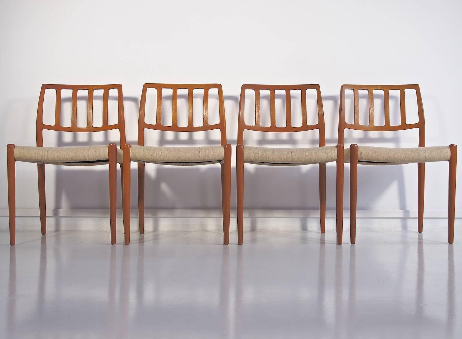 Scandinavian Modern Set of Four Model 83 Niels Otto Møller Teak Chairs