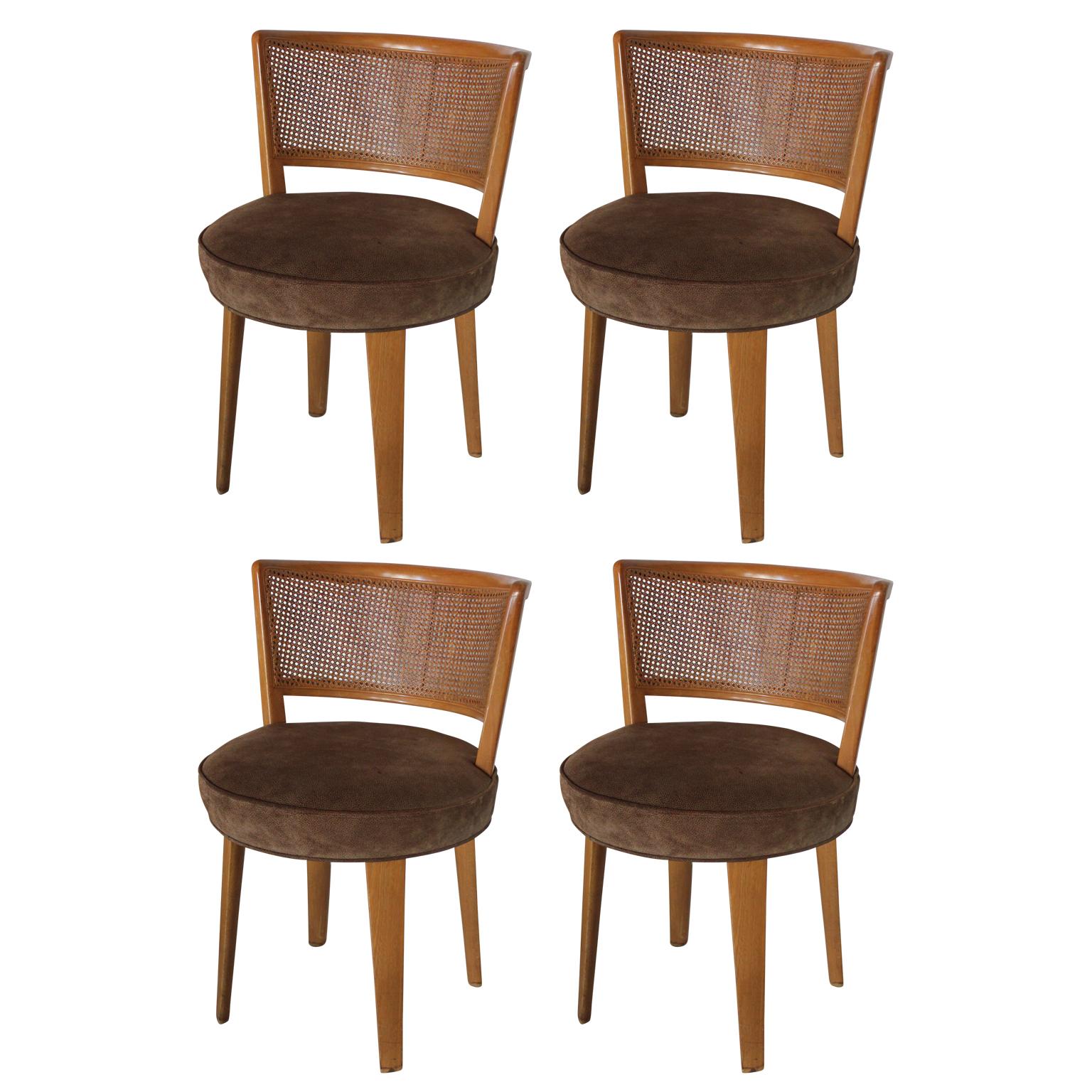 Set of Four Modern Cane Back Swivel Dining Chairs by Edward Wormley for Dunbar
