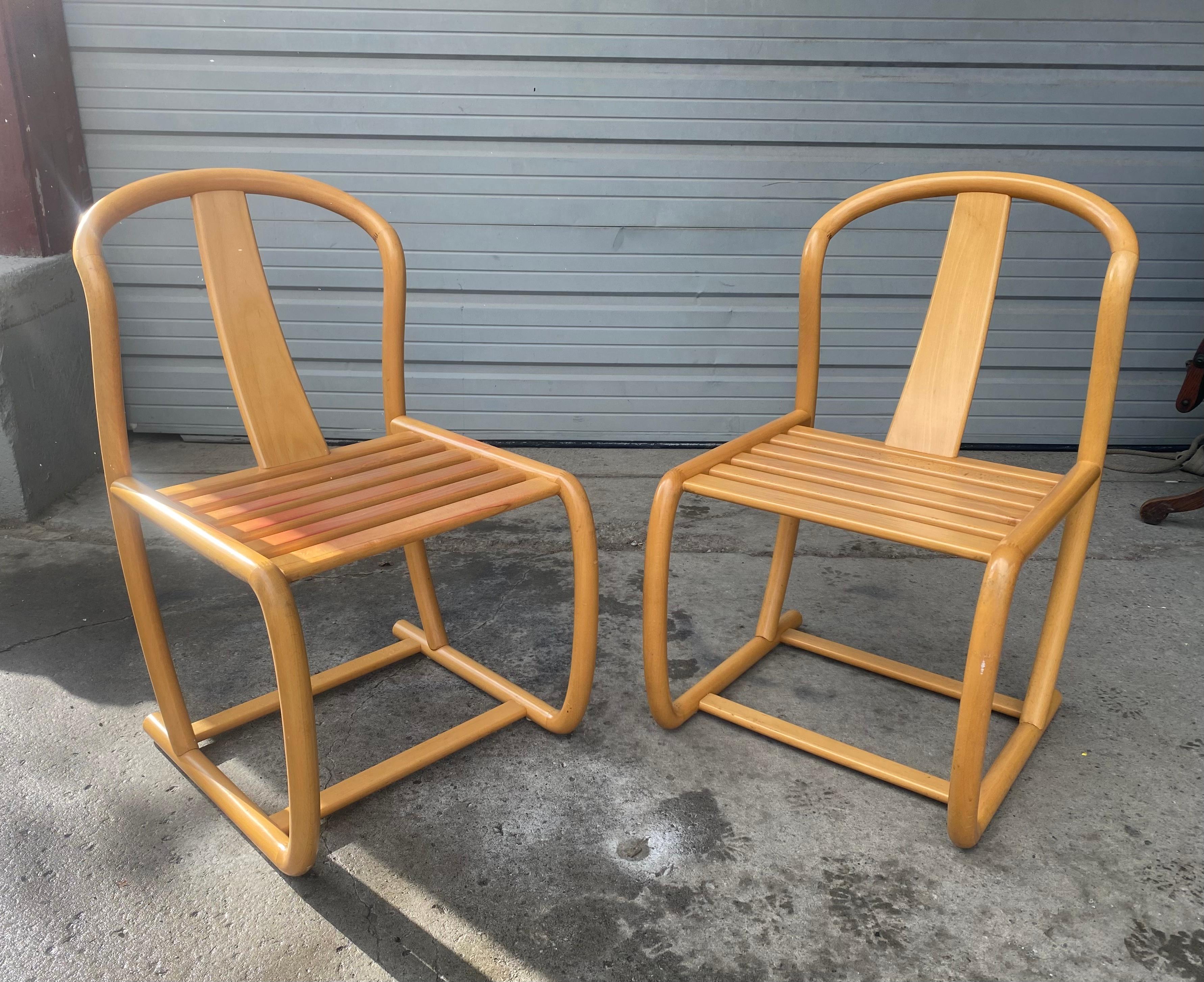 Late 20th Century Set of Four Modern Dining Chairs in beech wood by Tecnosedia , Italy, 1980s For Sale