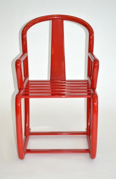 Set of Four Modern Dining Chairs in Red Lacquer, Italy, 1980s