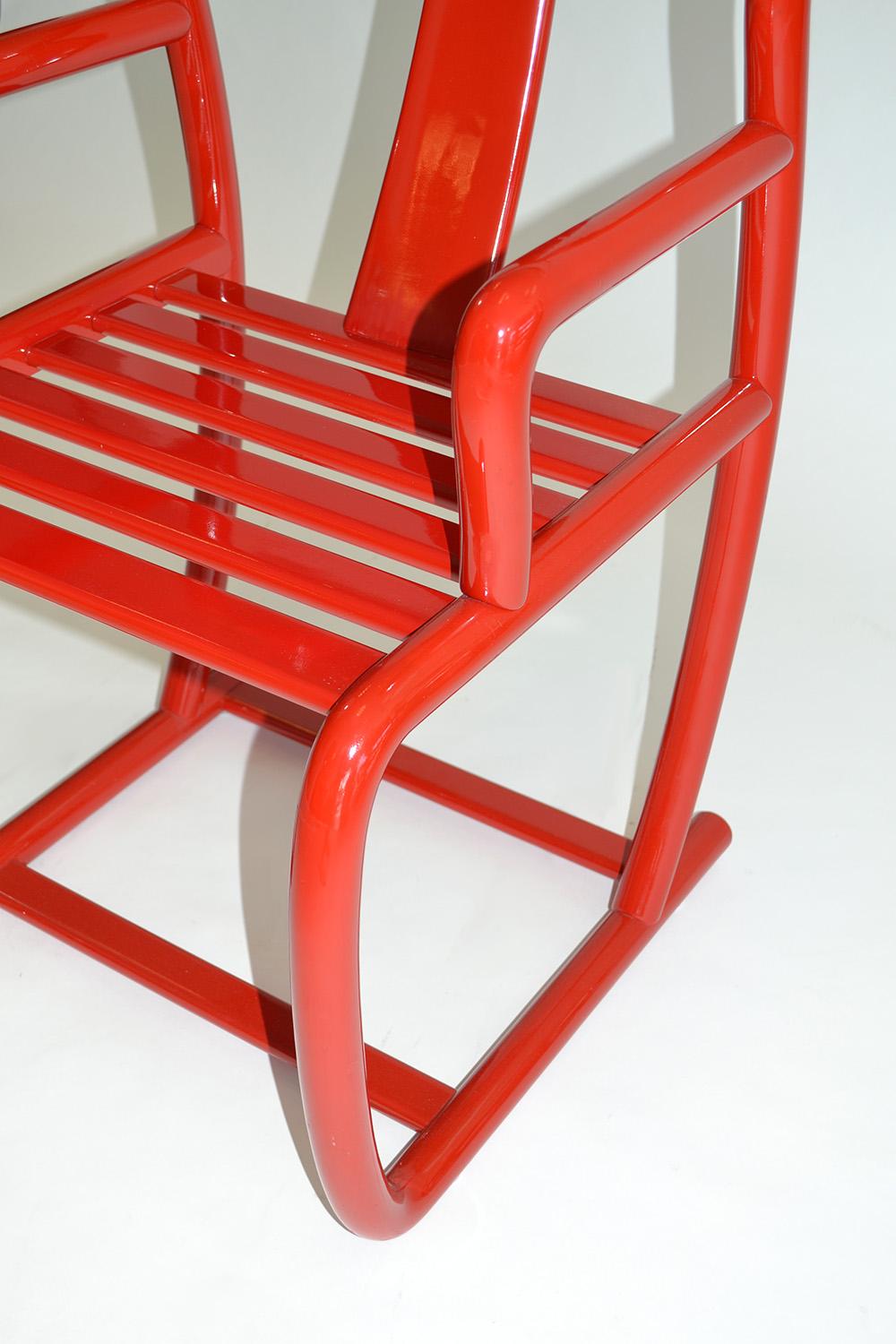 Lacquered Set of Four Modern Dining Chairs in Red Lacquer, Italy, 1980s For Sale
