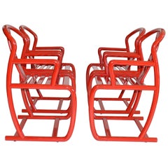 Vintage Set of Four Modern Dining Chairs in Red Lacquer, Italy, 1980s